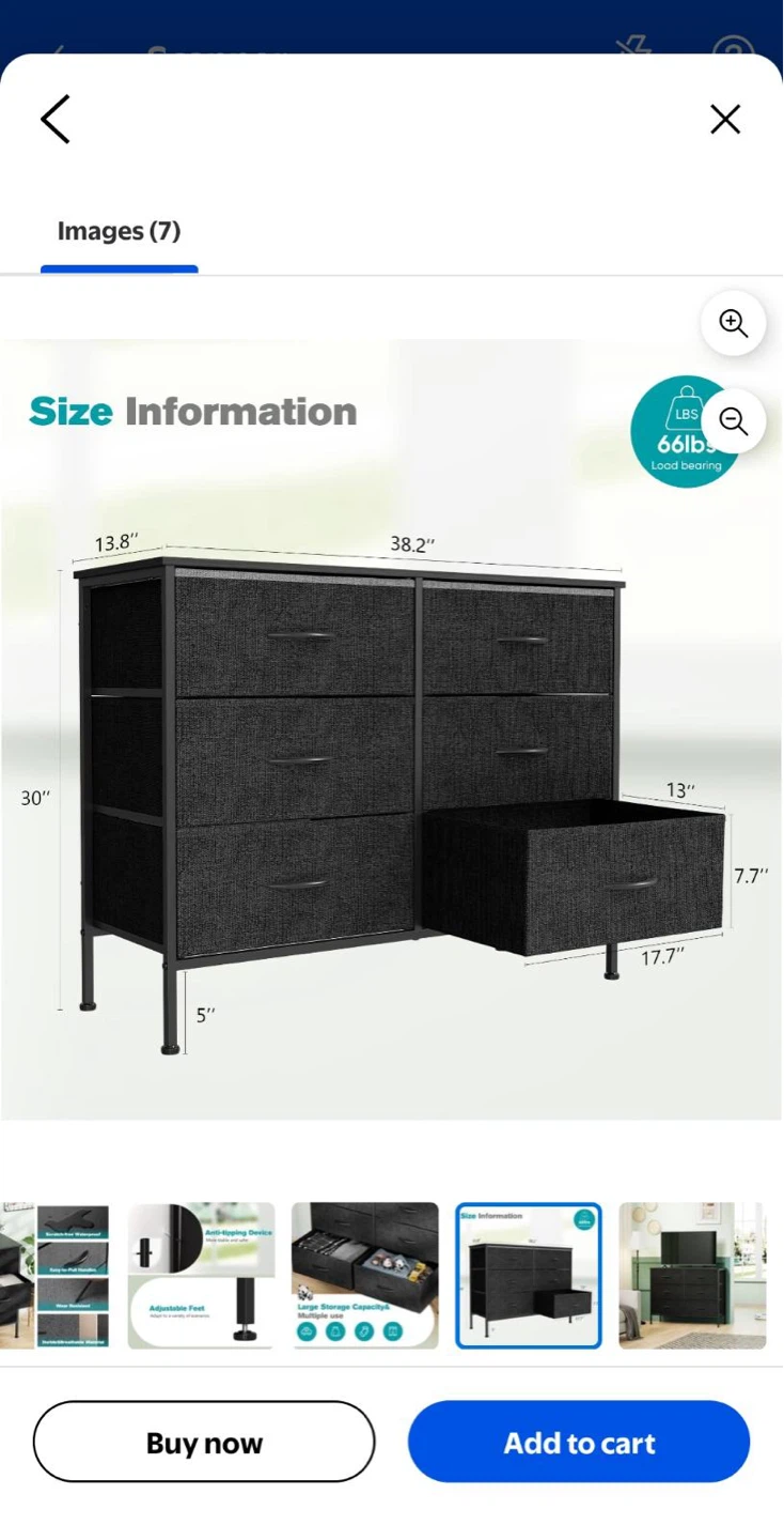 6 Drawers Dresser Fabric Storage Organizer Tower Cabinet Black - photo 2