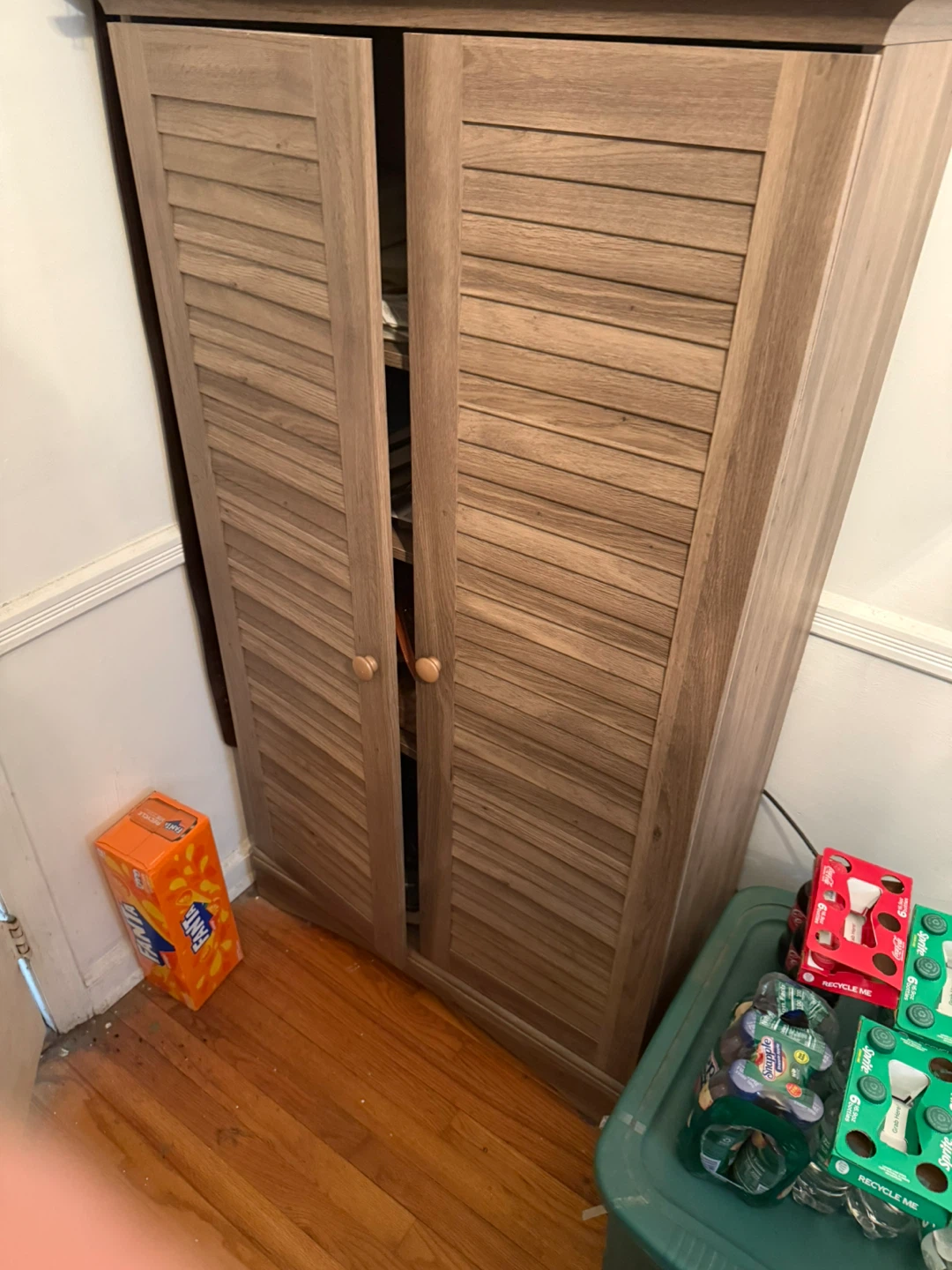 Wooden Wardrobe Cabinet with Louvered Doors