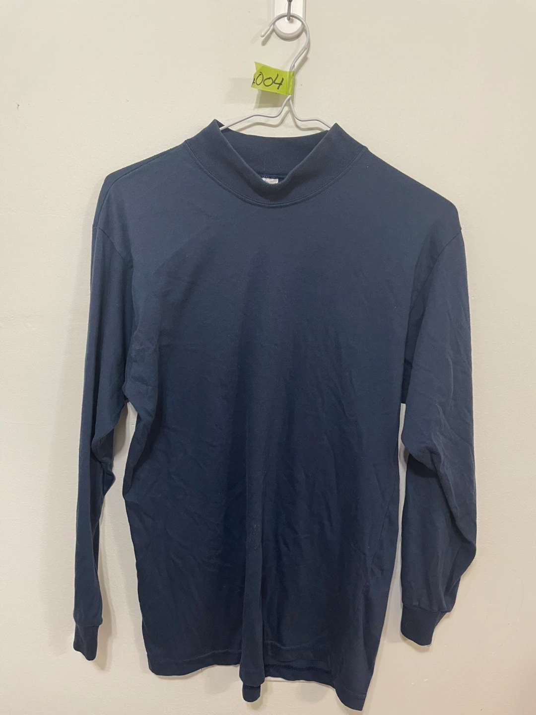 Navy Blue Mock Neck Long Sleeve Shirt