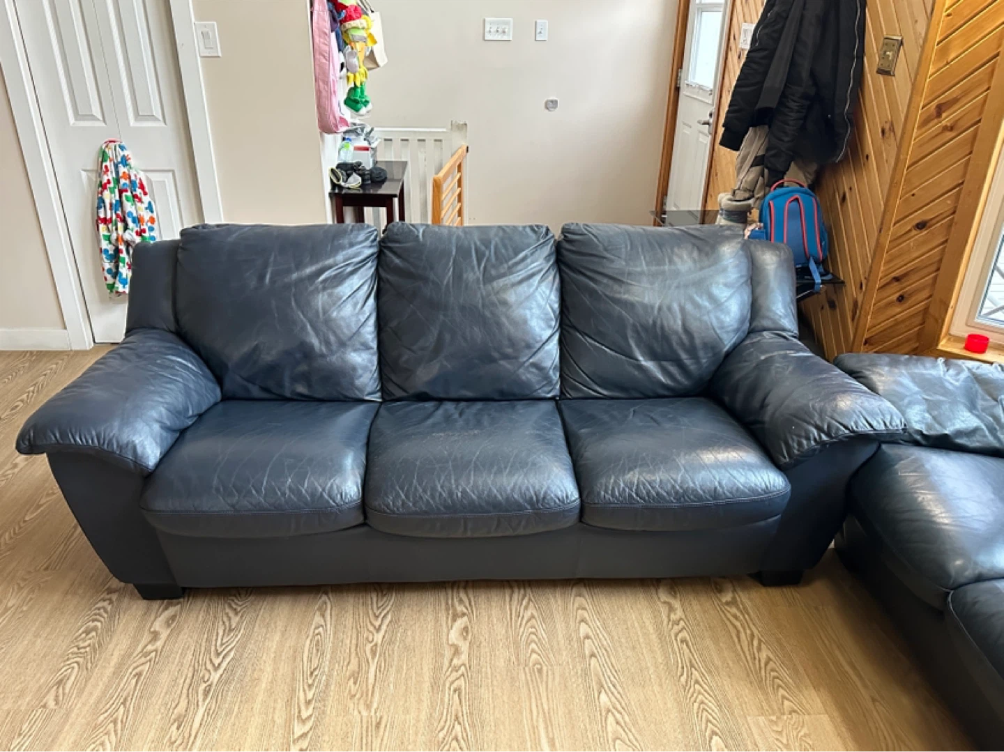Beautiful Dark Navy Blue Genuine Leather Sofas (CAN DELIVER) - photo 3