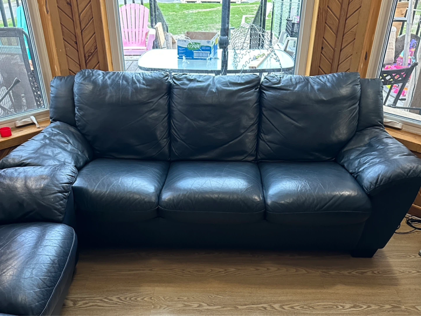 Beautiful Dark Navy Blue Genuine Leather Sofas (CAN DELIVER) - photo 2