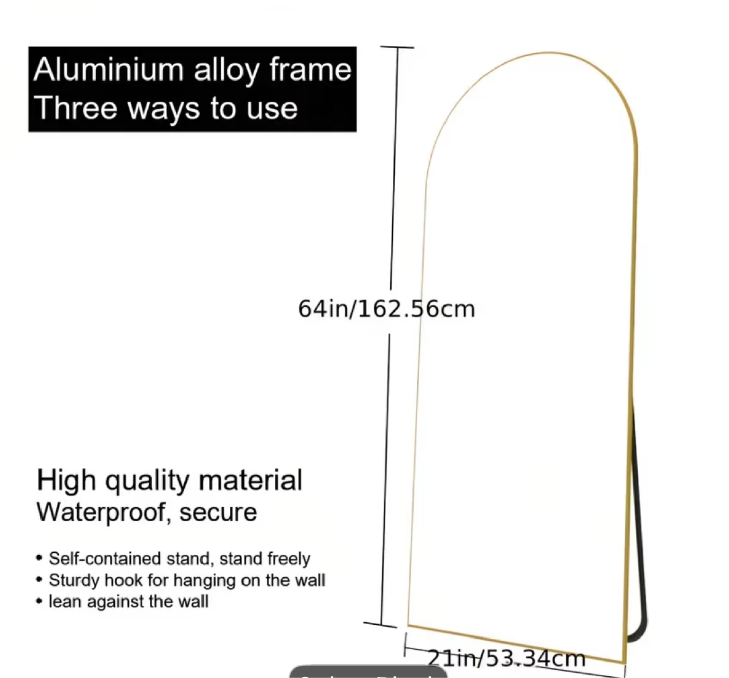 Arched Full Length Mirror - Gold Frame 64in - photo 2