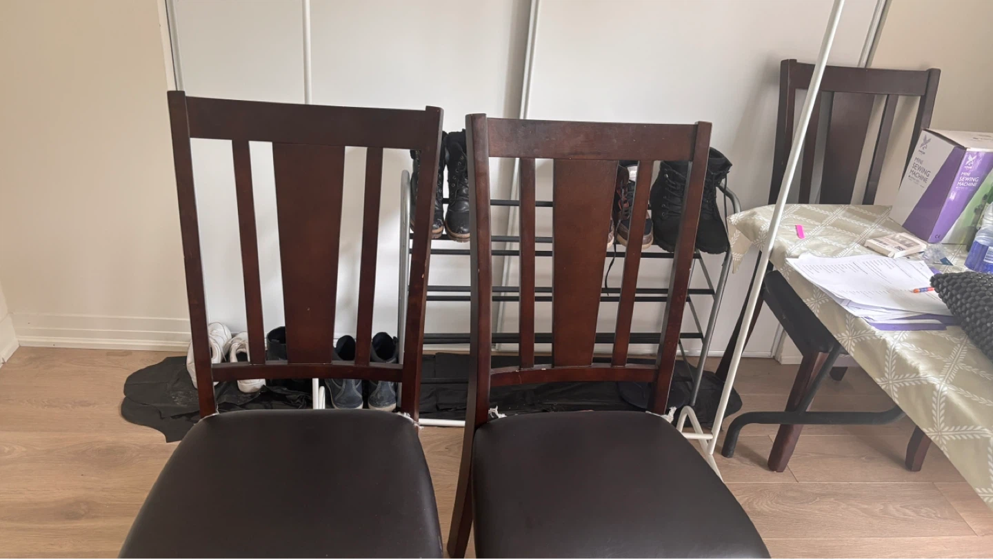Set of 3 Dark Wood Dining Chairs - photo 2