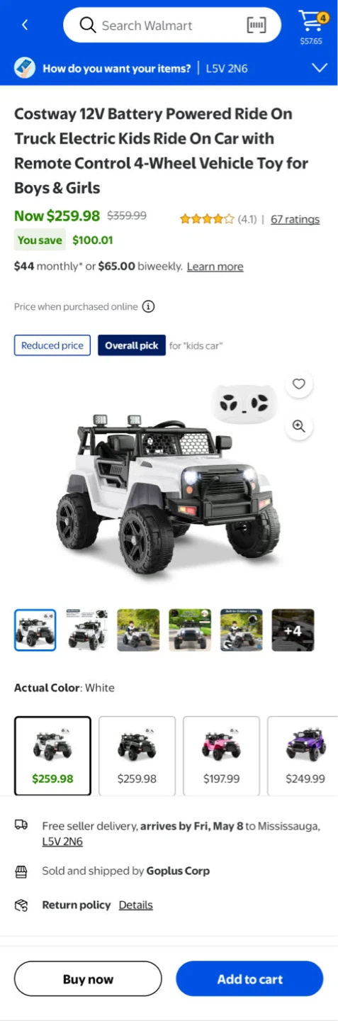 Costway 12V Battery Powered Ride On Truck Electric Kids Car