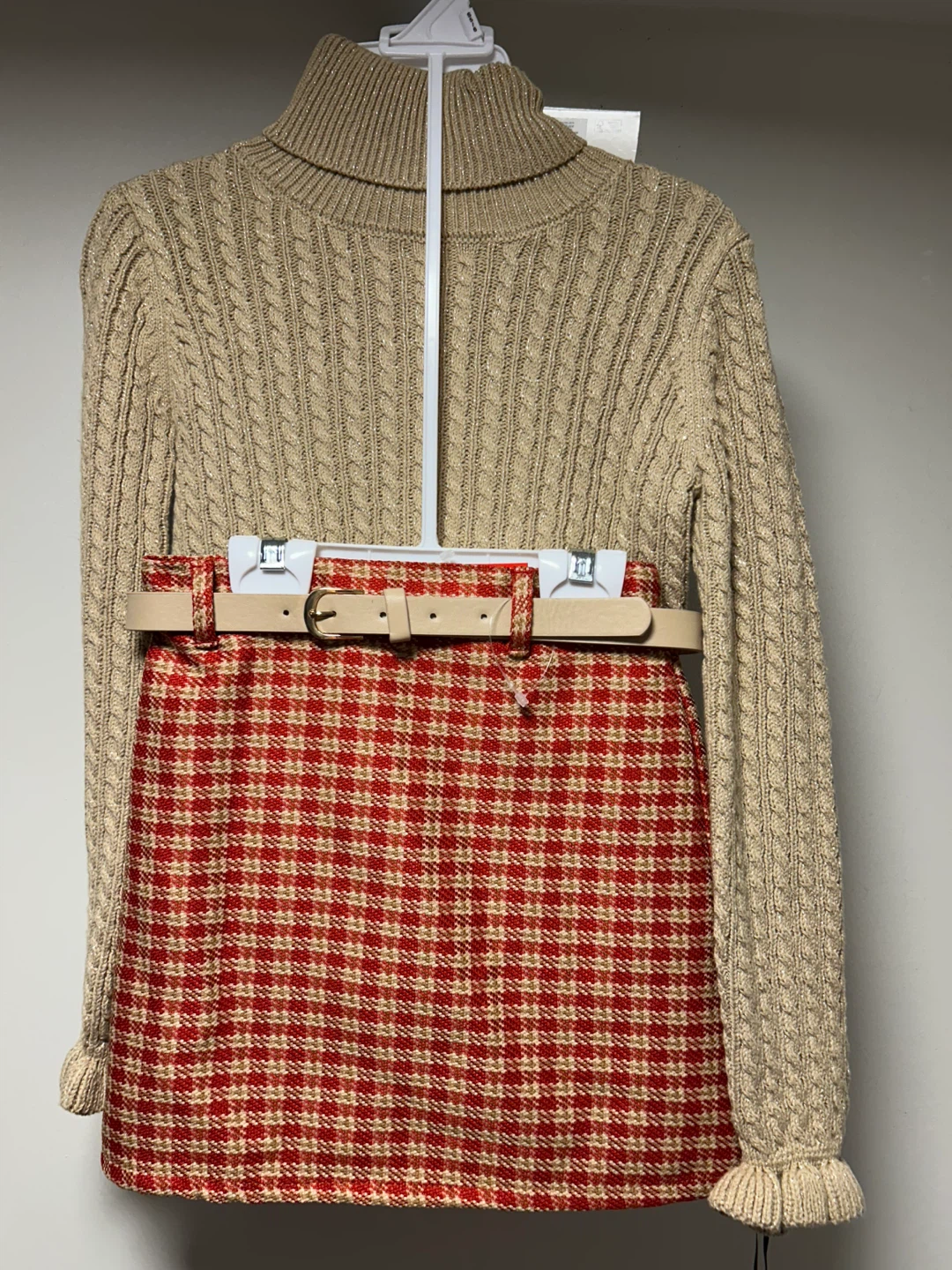 Girls Sweater, Skirt, Belt, Headband, Tights – New(Size 5–6) - photo 2