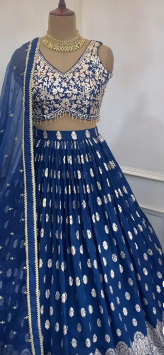 Blue Embroidered Lehenga Choli Set