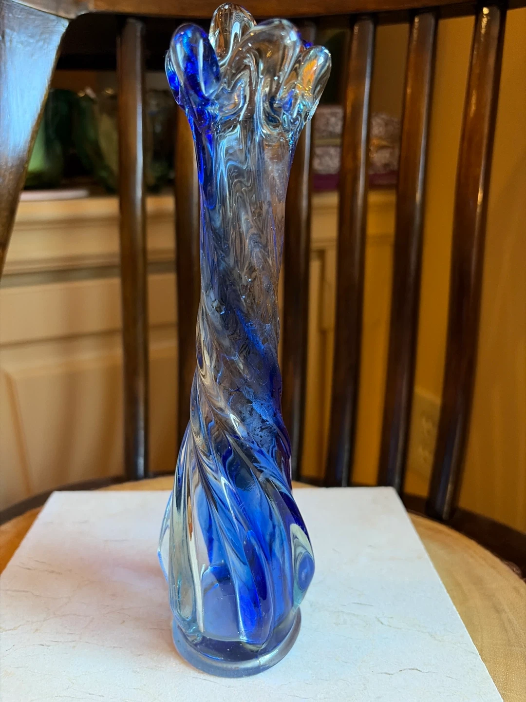 Vintage Blue Swirl Swung Glass Vase 🌱