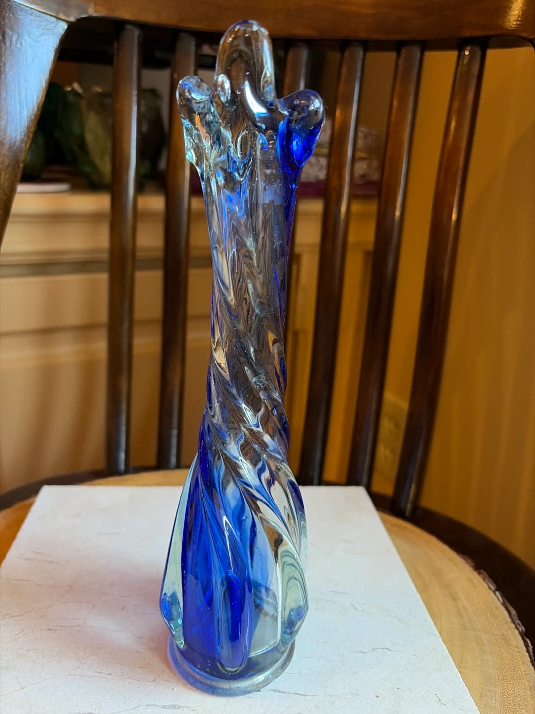 Vintage Blue Swirl Swung Glass Vase 🌱 - photo 3