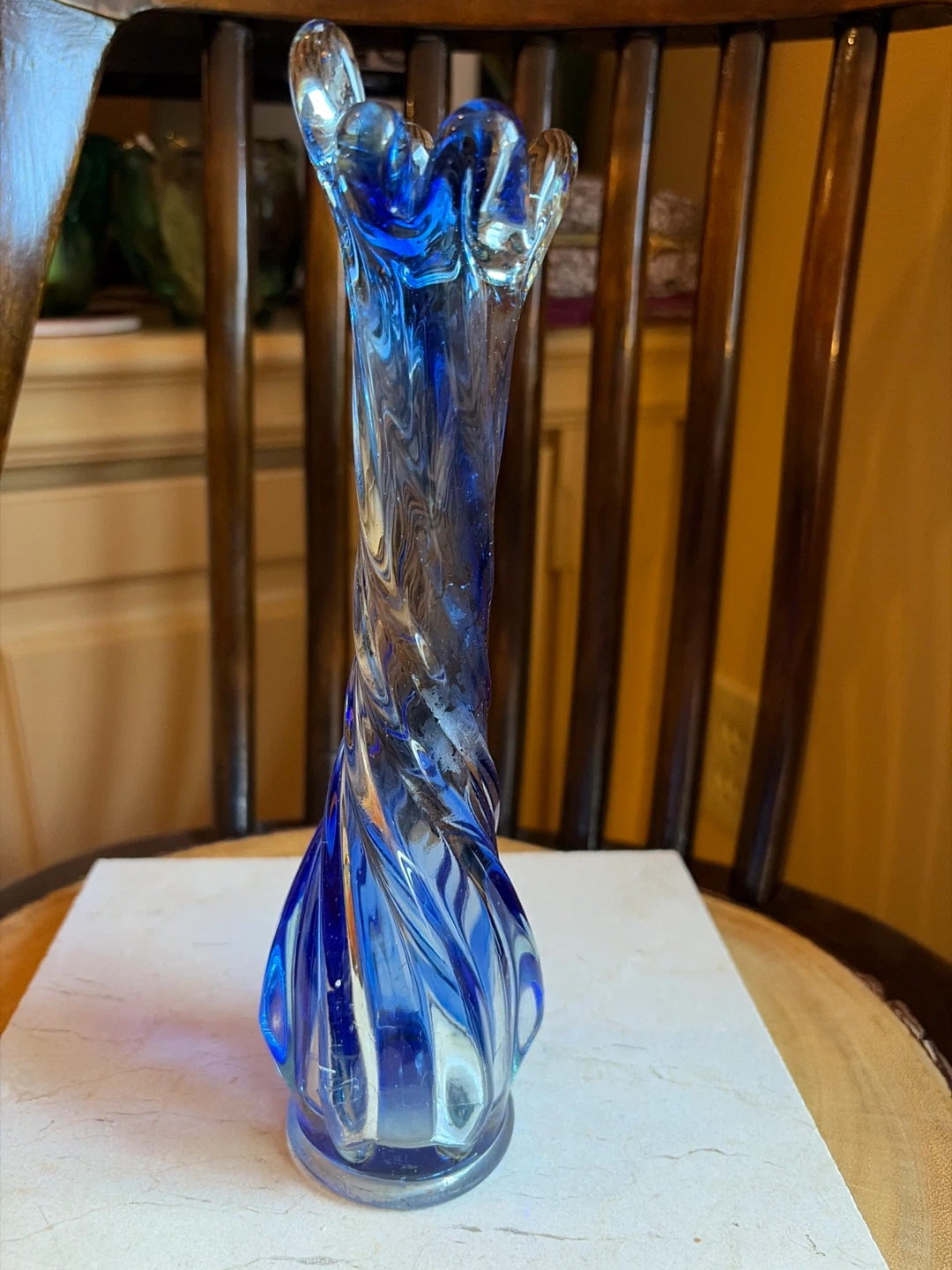 Vintage Blue Swirl Swung Glass Vase 🌱 - photo 2