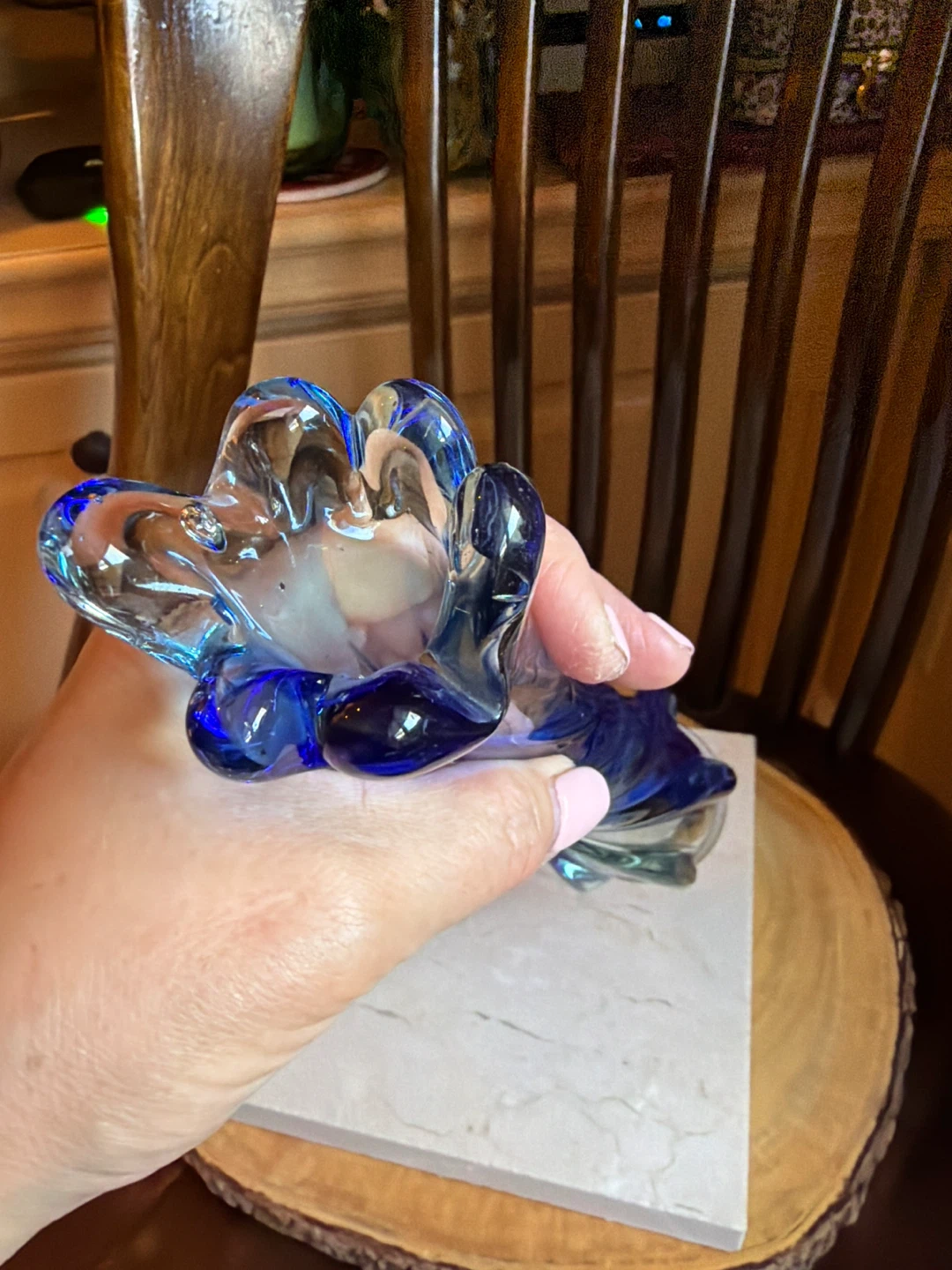 Vintage Blue Swirl Swung Glass Vase 🌱 - photo 4