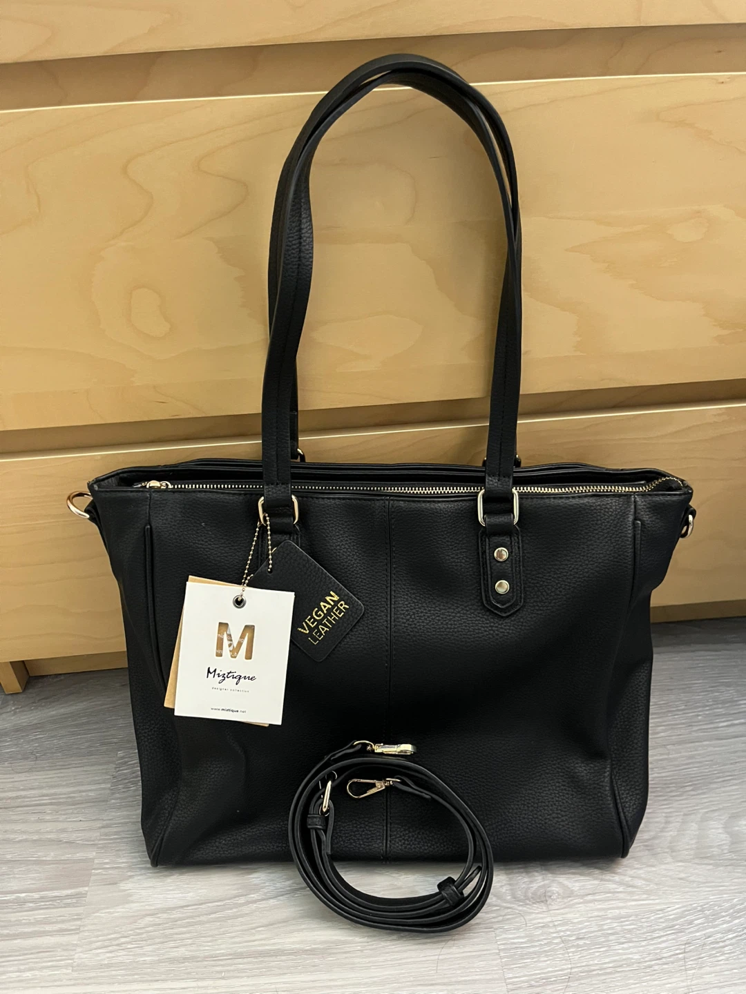 Mystique Black Vegan Leather Tote Bag