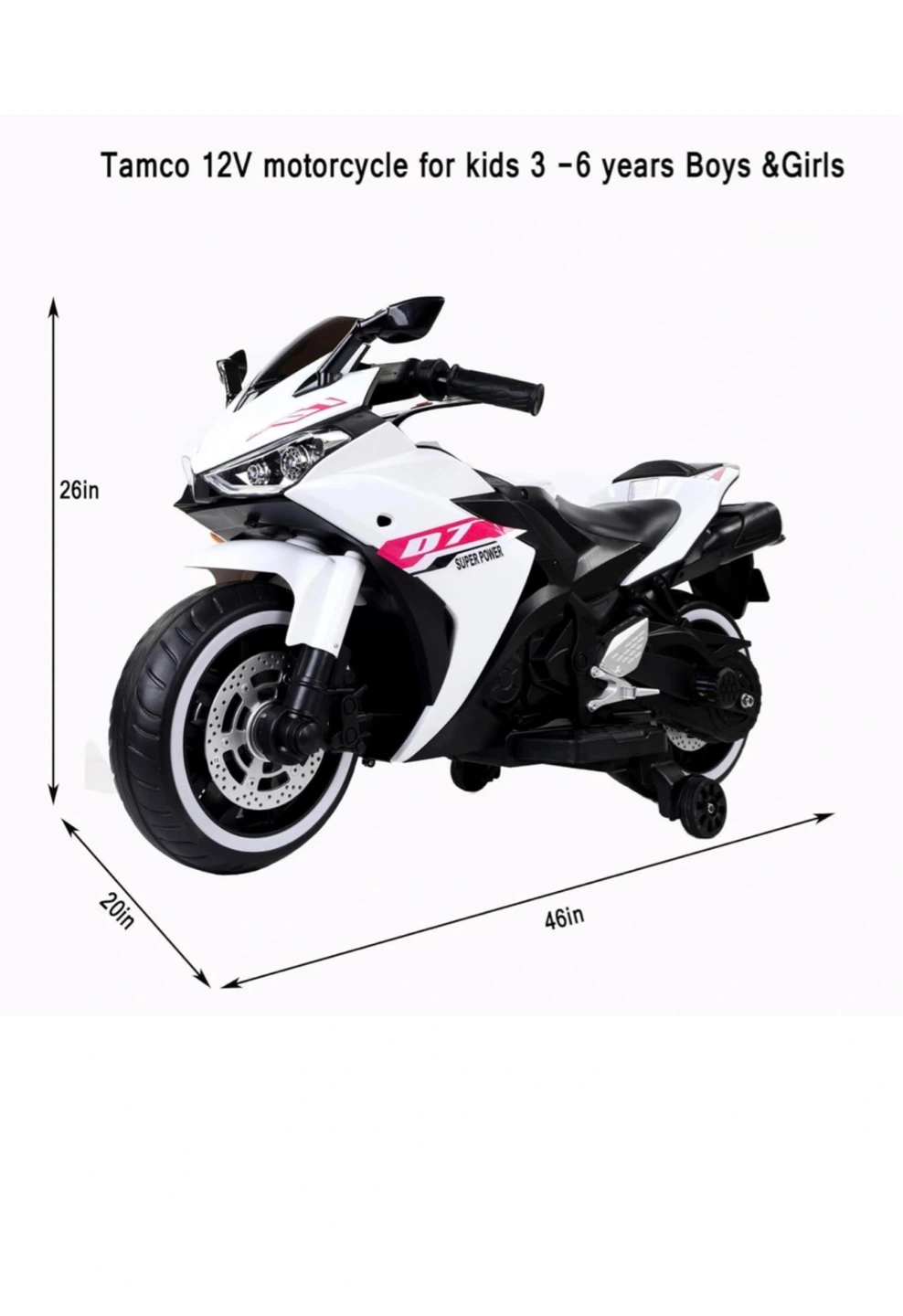 Tamco 12V Kids Electric Motorcycle - White - photo 2