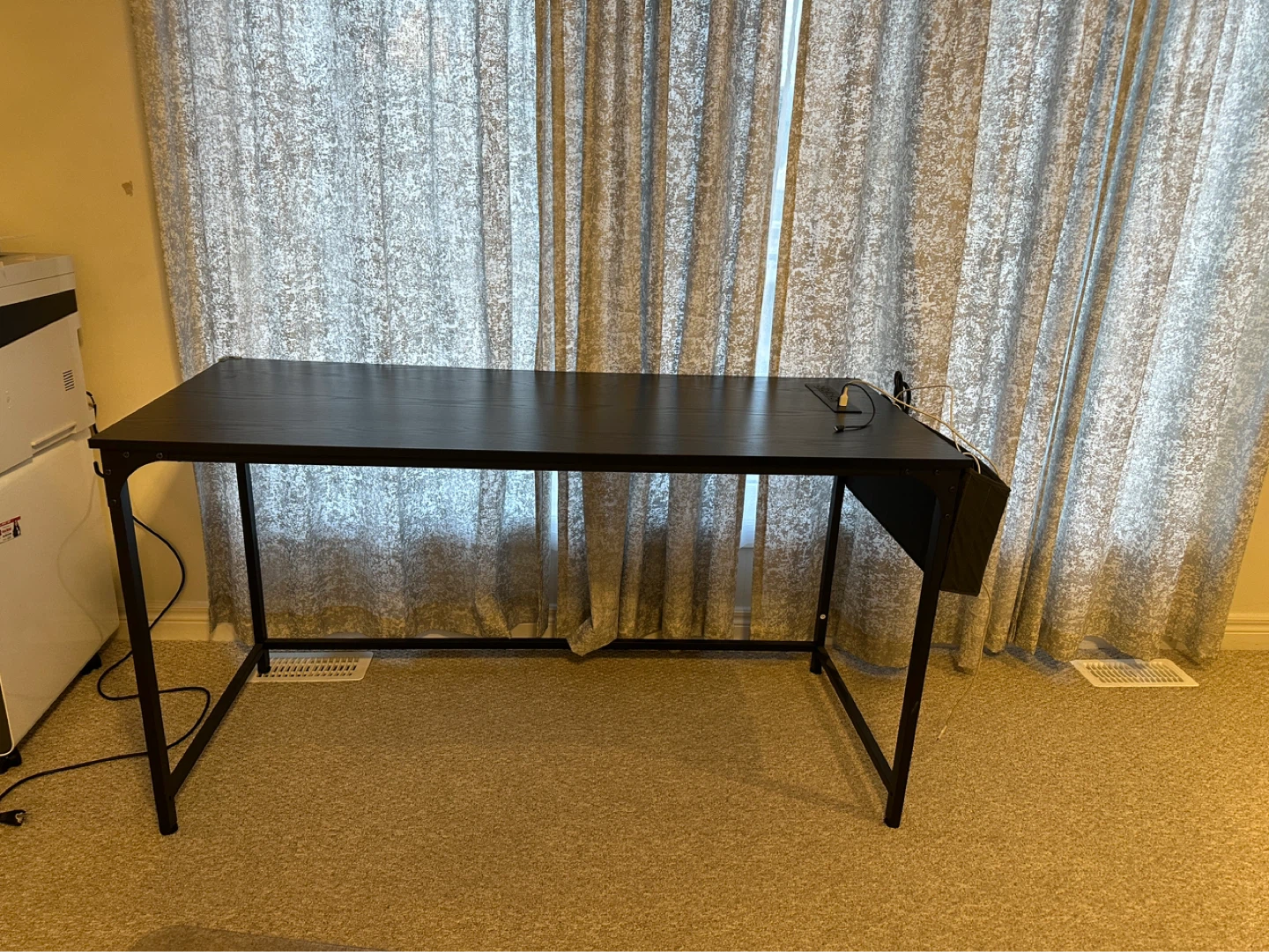 Black Desk with Built-in Power Outlets