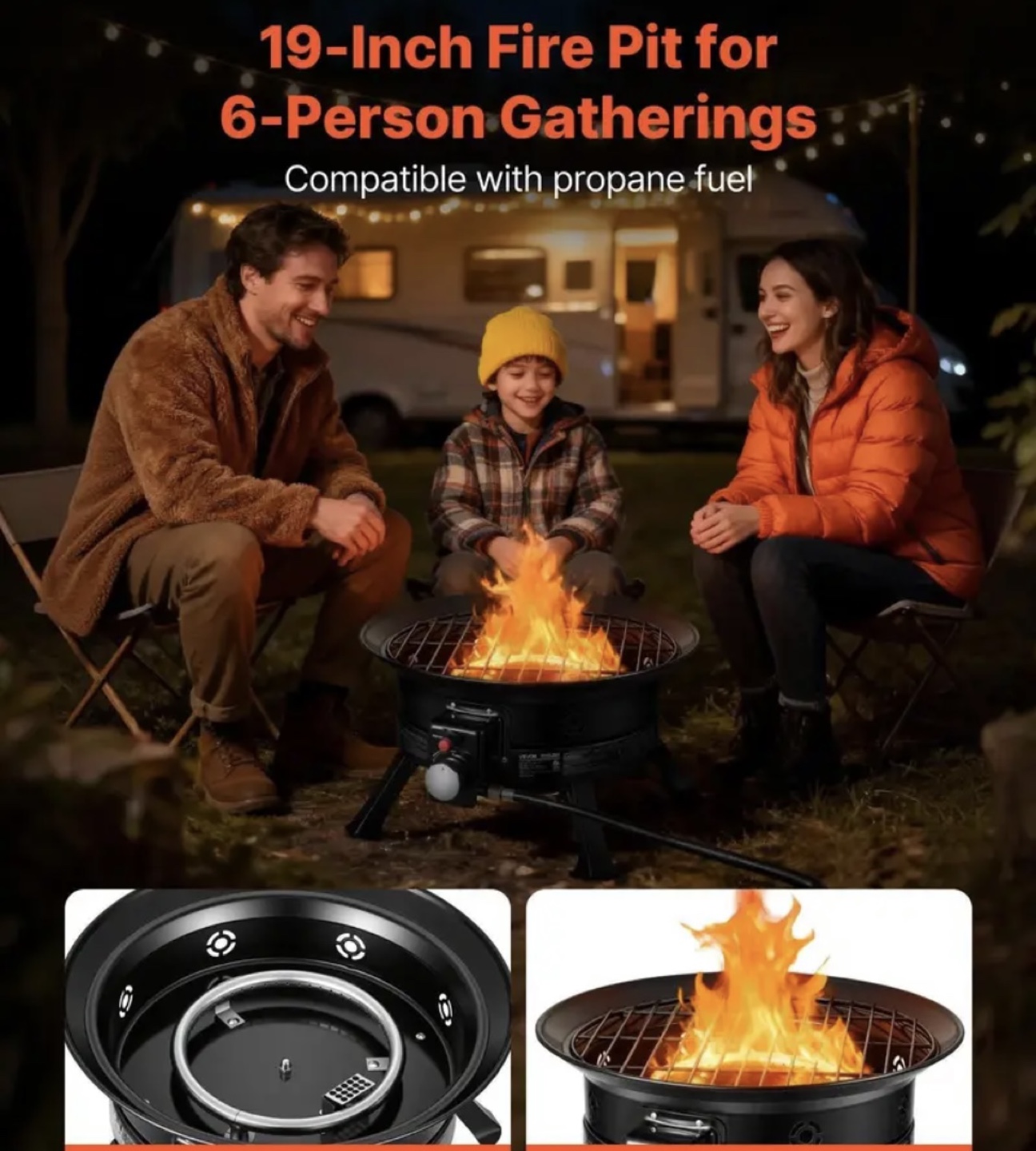 Black 19-Inch Portable Propane Gas Fire Pit - photo 4