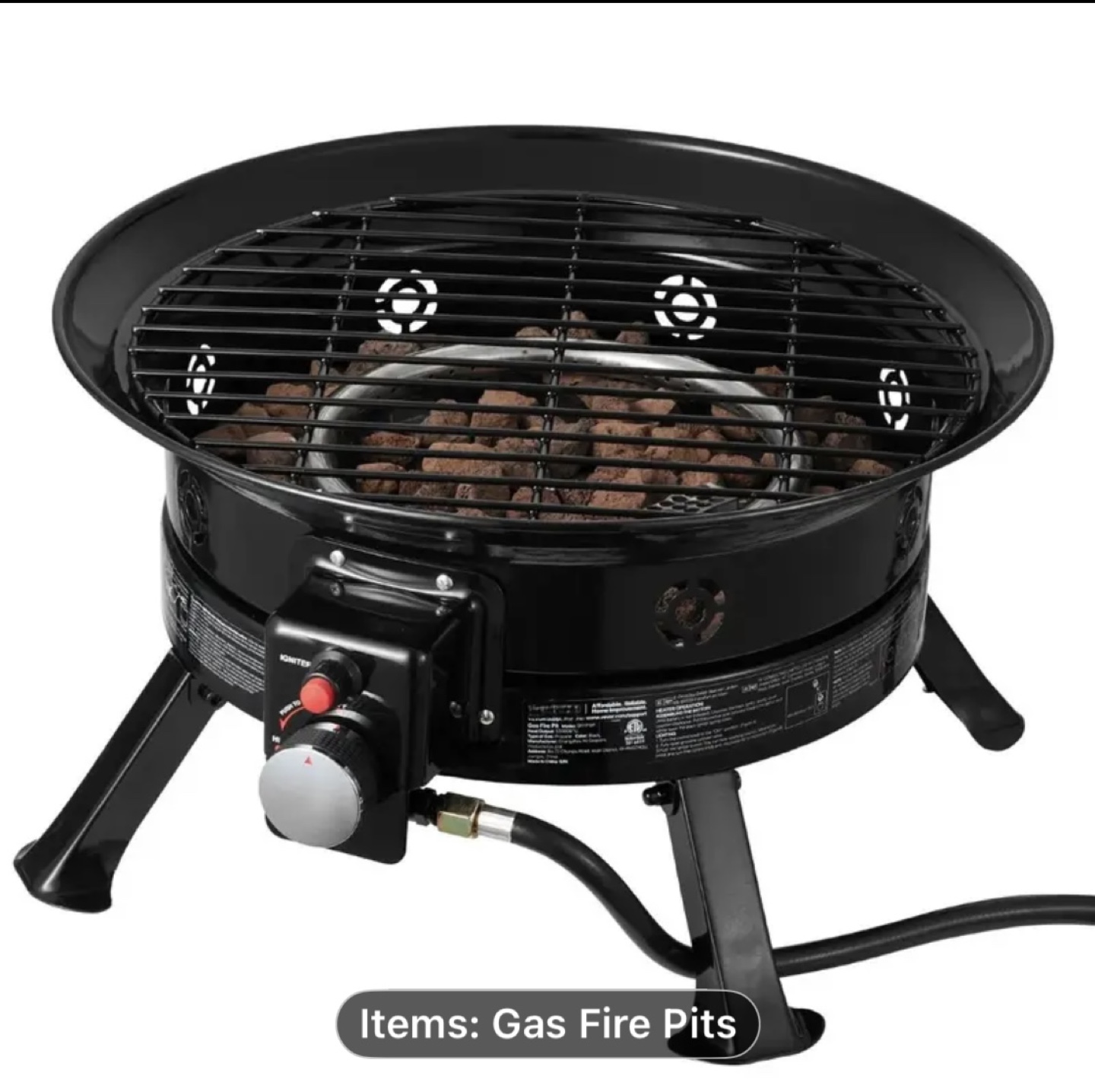 Black 19-Inch Portable Propane Gas Fire Pit