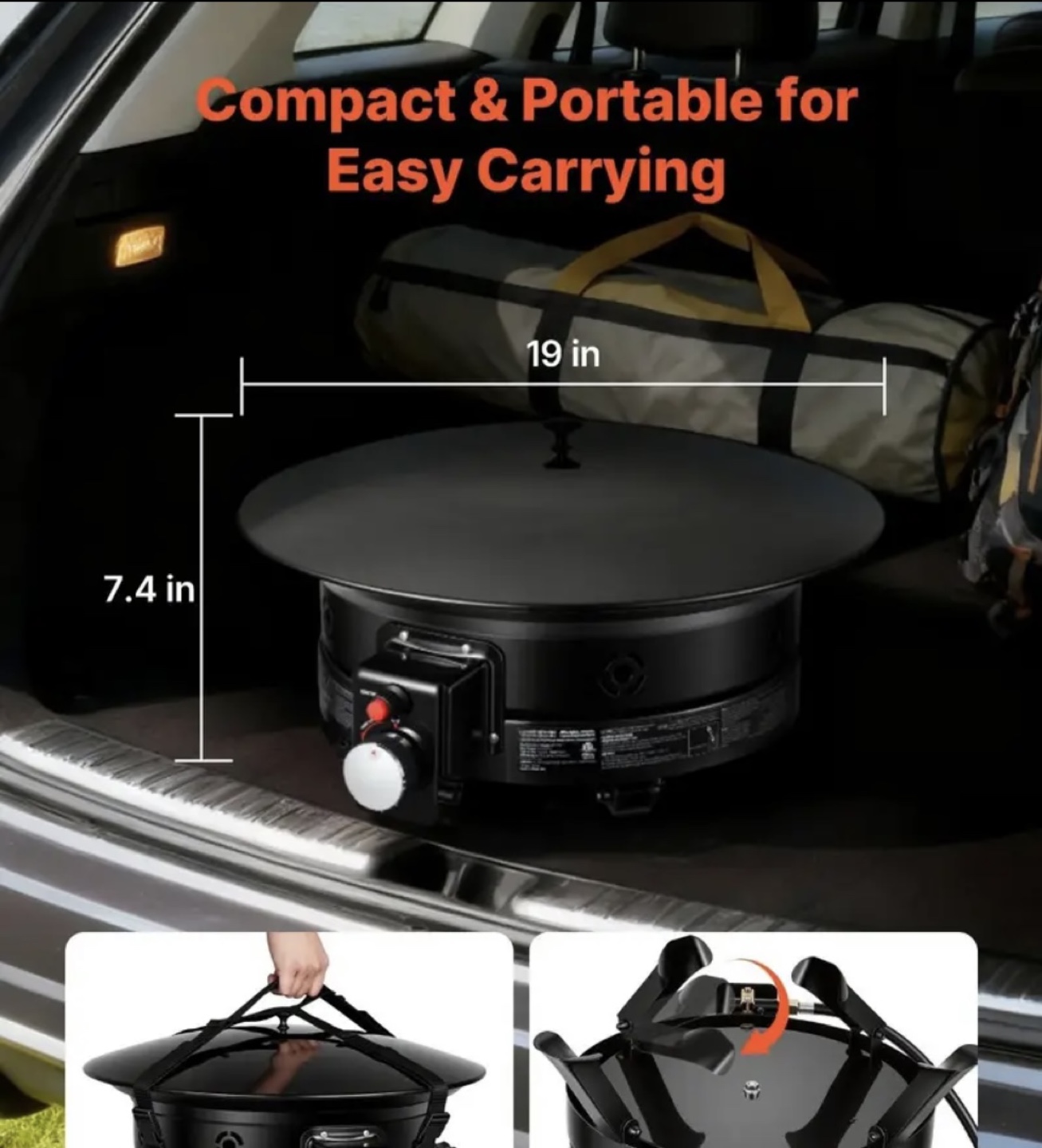 Black 19-Inch Portable Propane Gas Fire Pit - photo 3