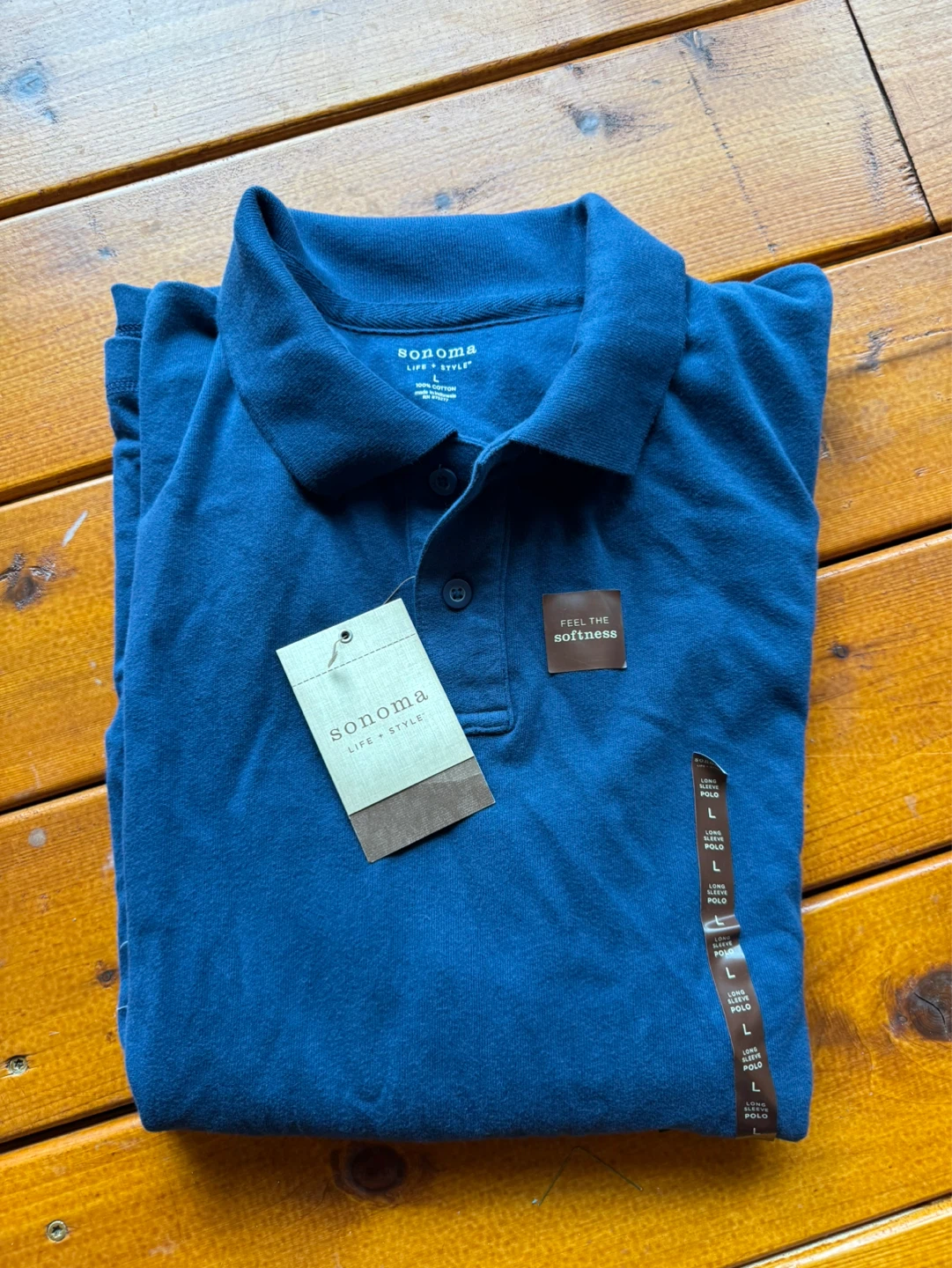 Sonoma Life + Style Men's Blue Long Sleeve Polo Shirt Size L