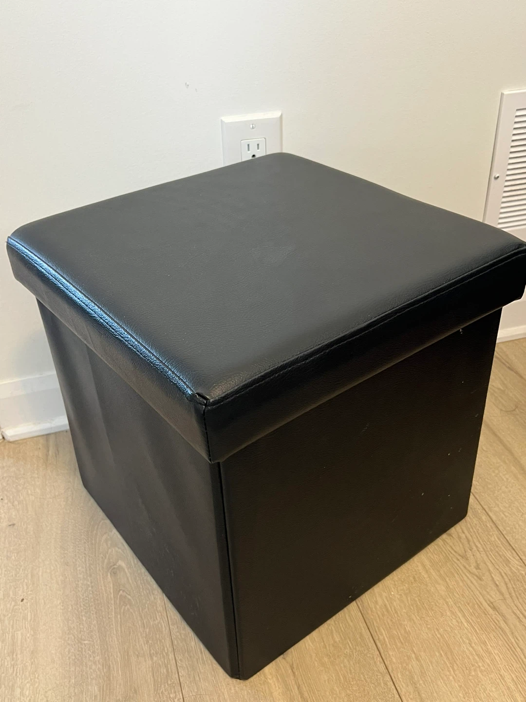 Black Faux Leather Storage Ottoman