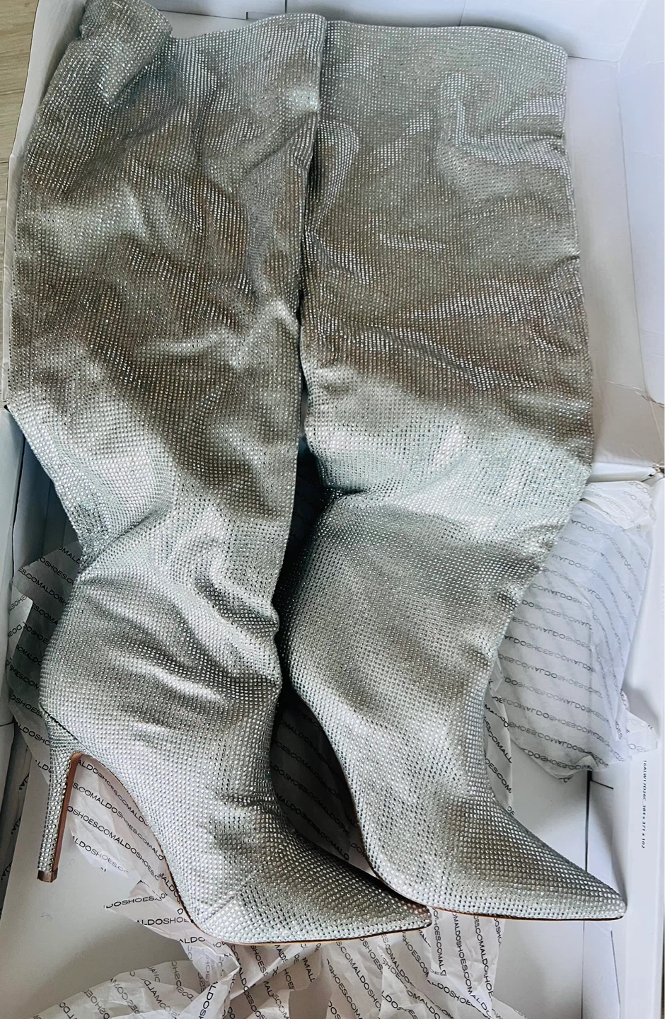 ALDO Silver Rhinestone Knee-High Boots