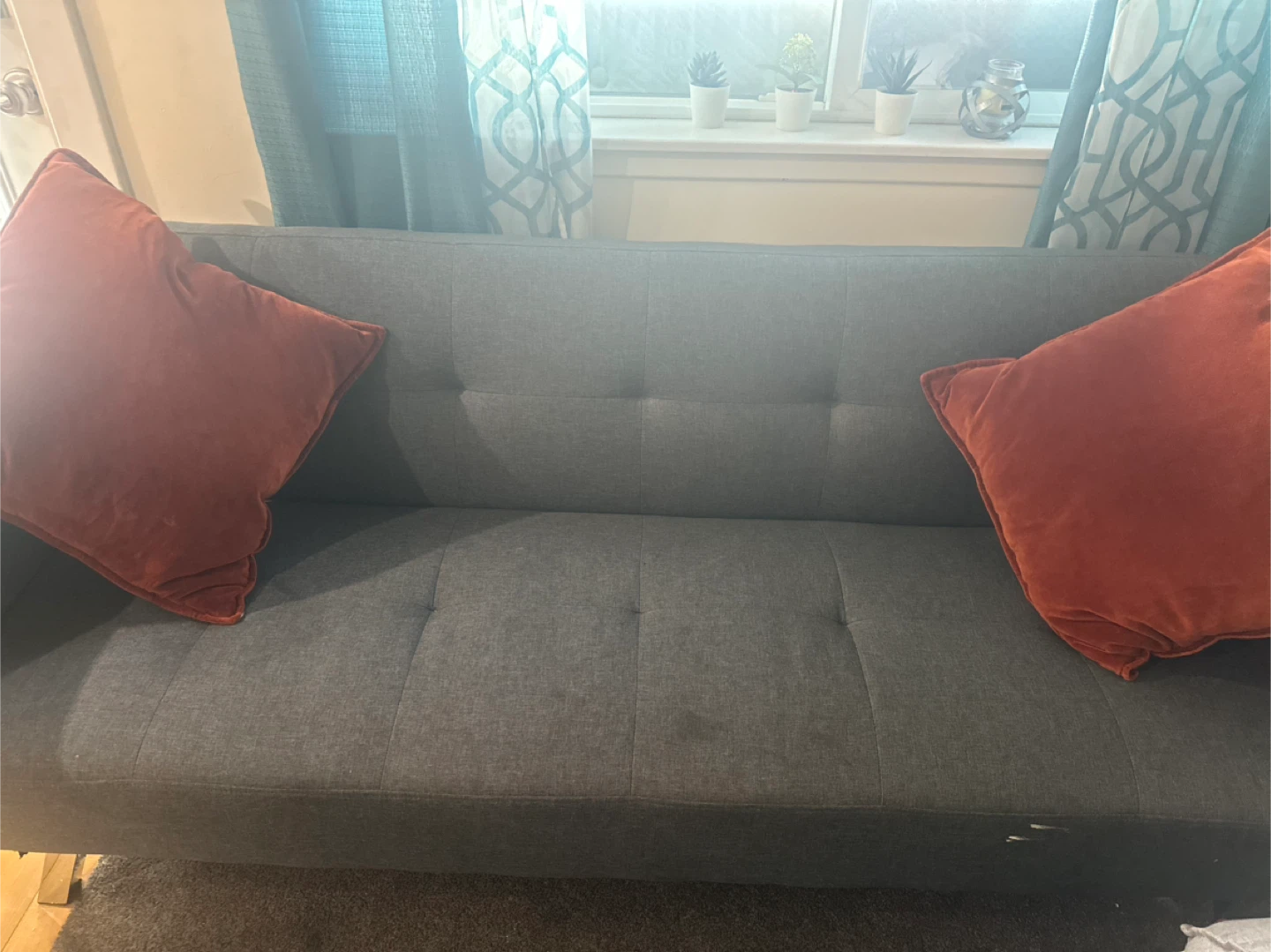 Grey Futon Sofa with Built-in Power Outlets and USB