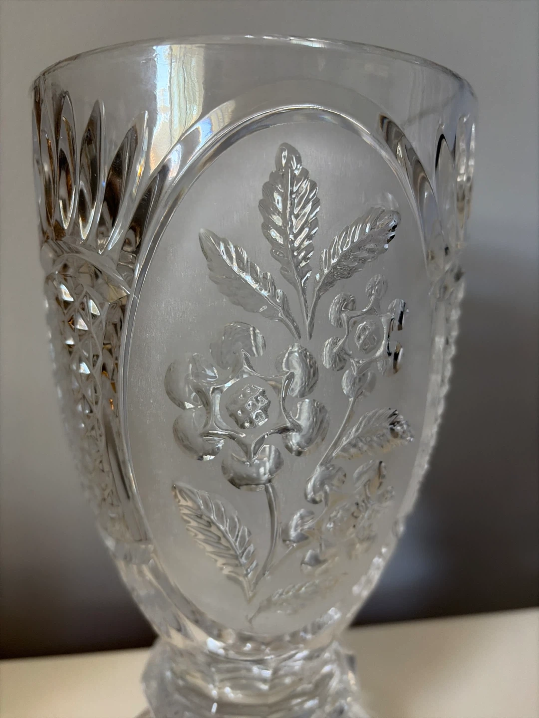 Vintage Cut Crystal Vase with Frosted Floral Design - photo 2
