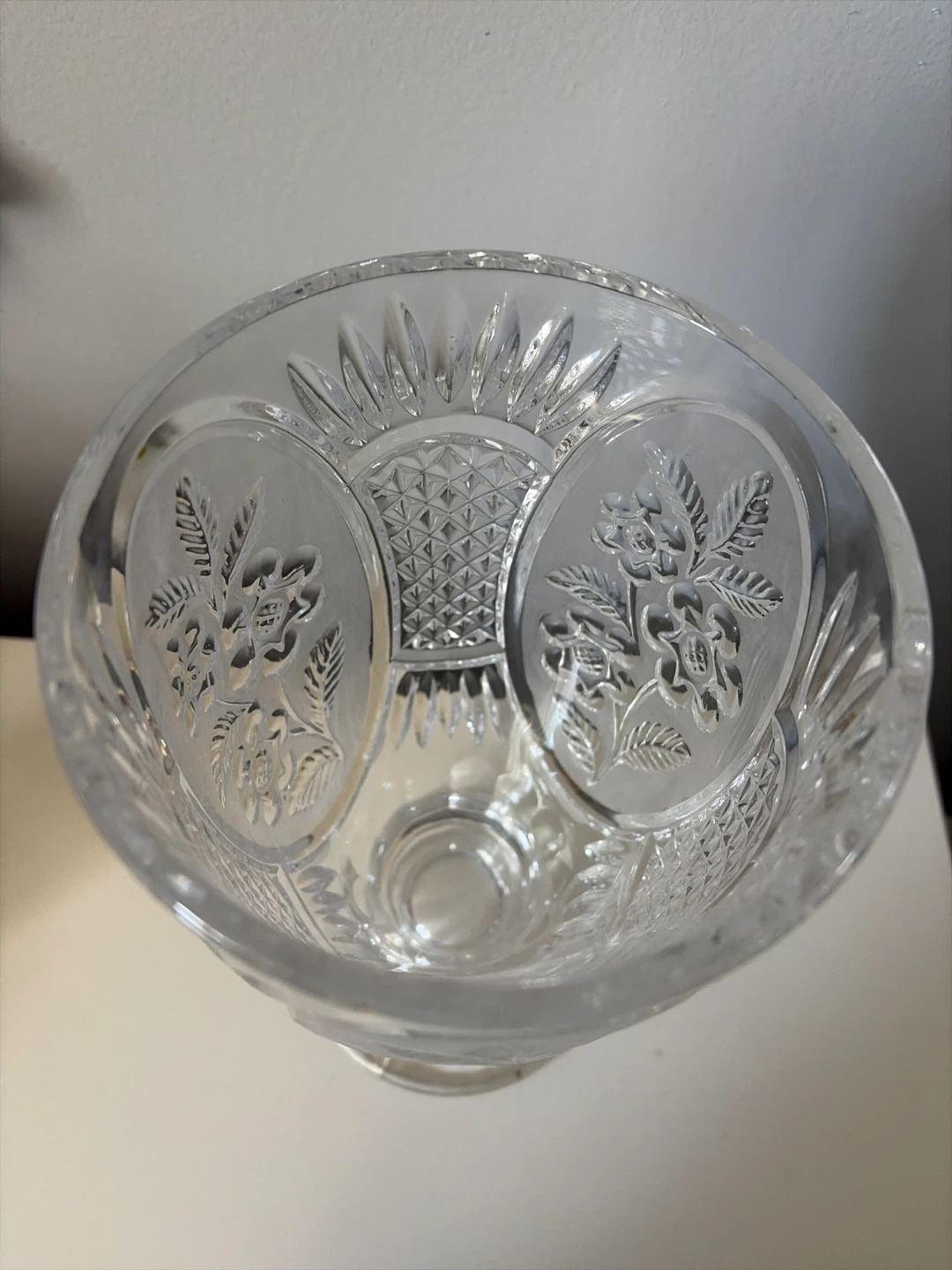 Vintage Cut Crystal Vase with Frosted Floral Design - photo 3