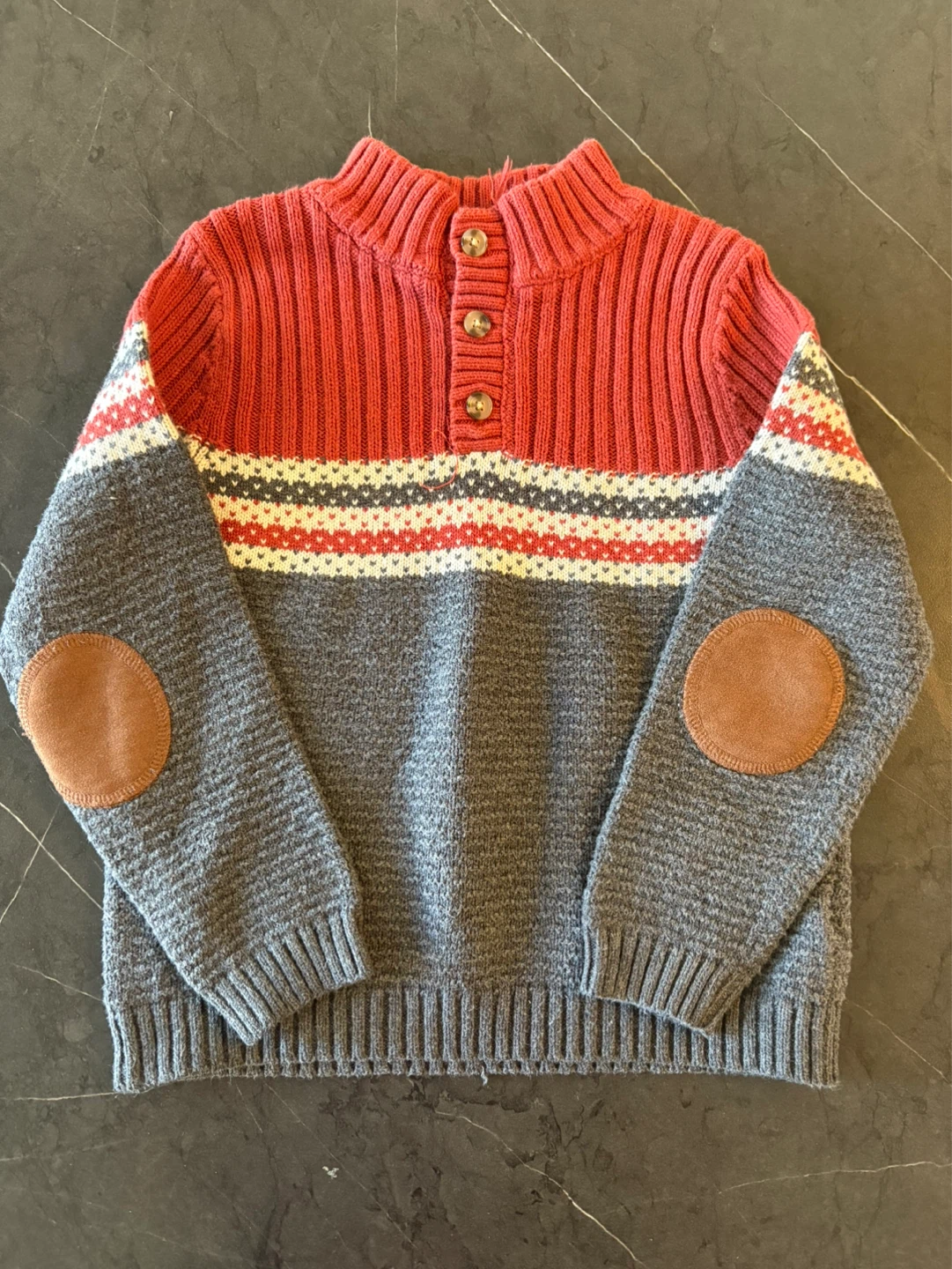Children's Sweater - Red/Grey with Elbow Patches - Size S