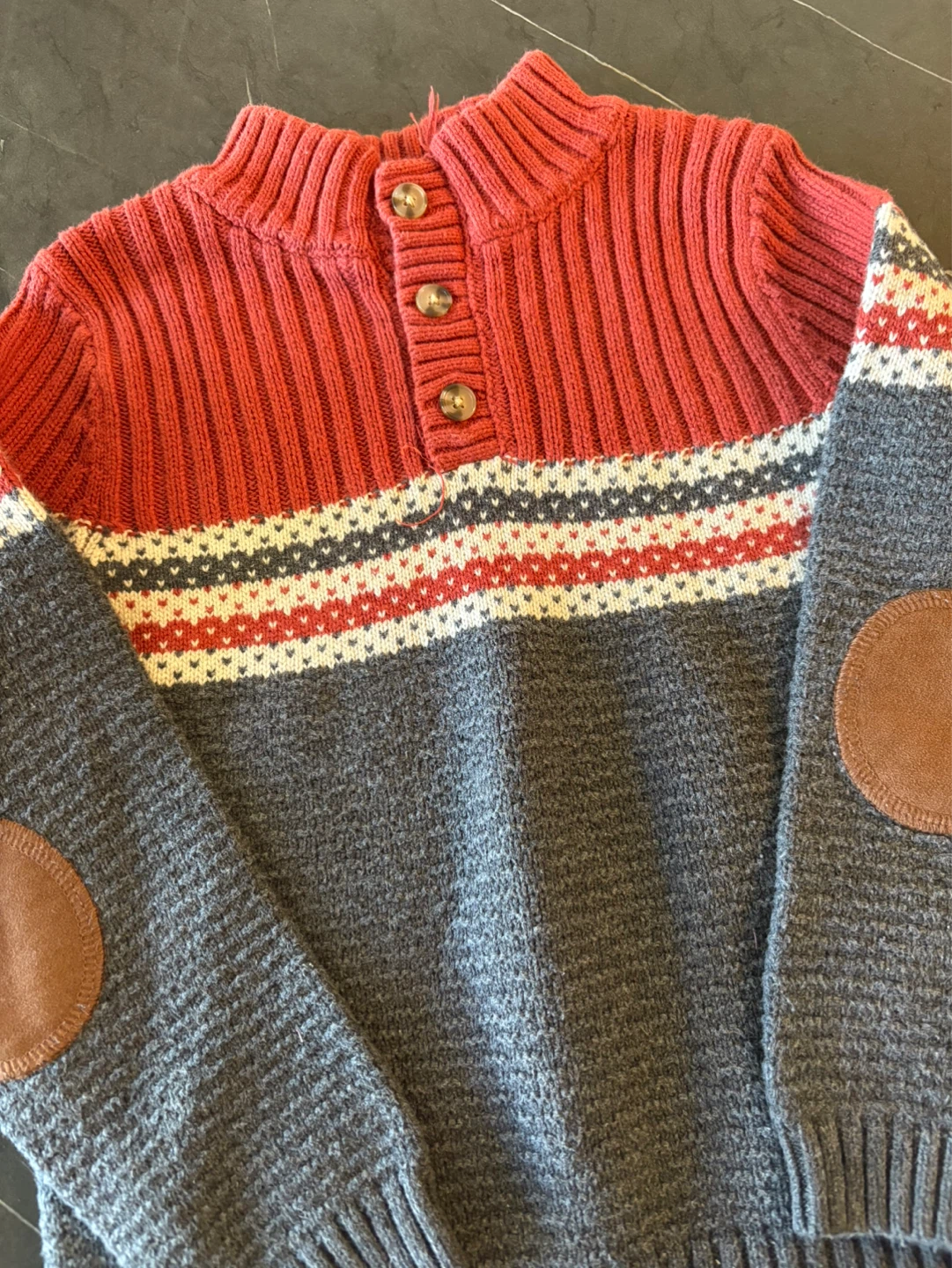 Children's Sweater - Red/Grey with Elbow Patches - Size S - photo 2