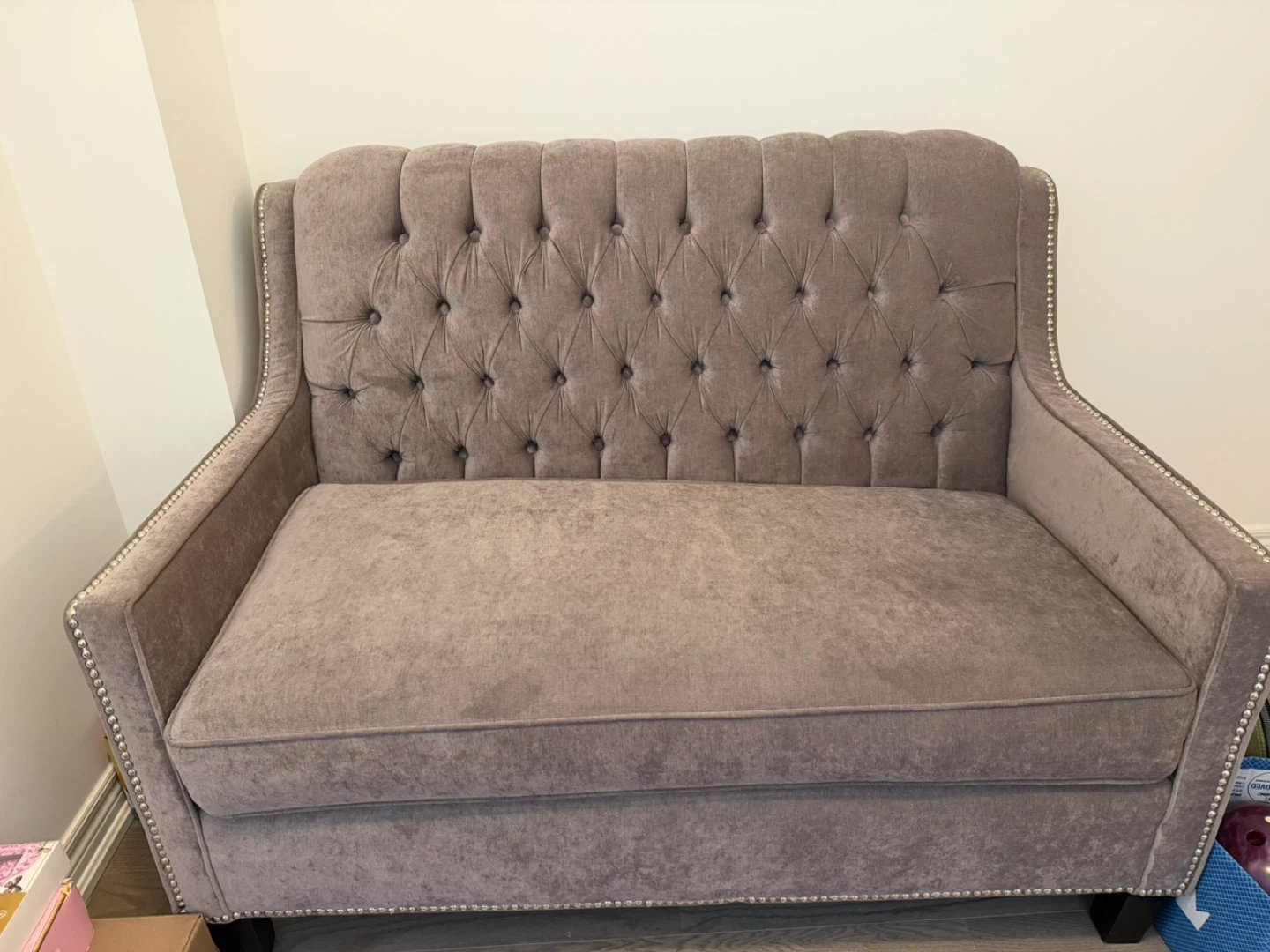 Grey Tufted Loveseat Condo Size