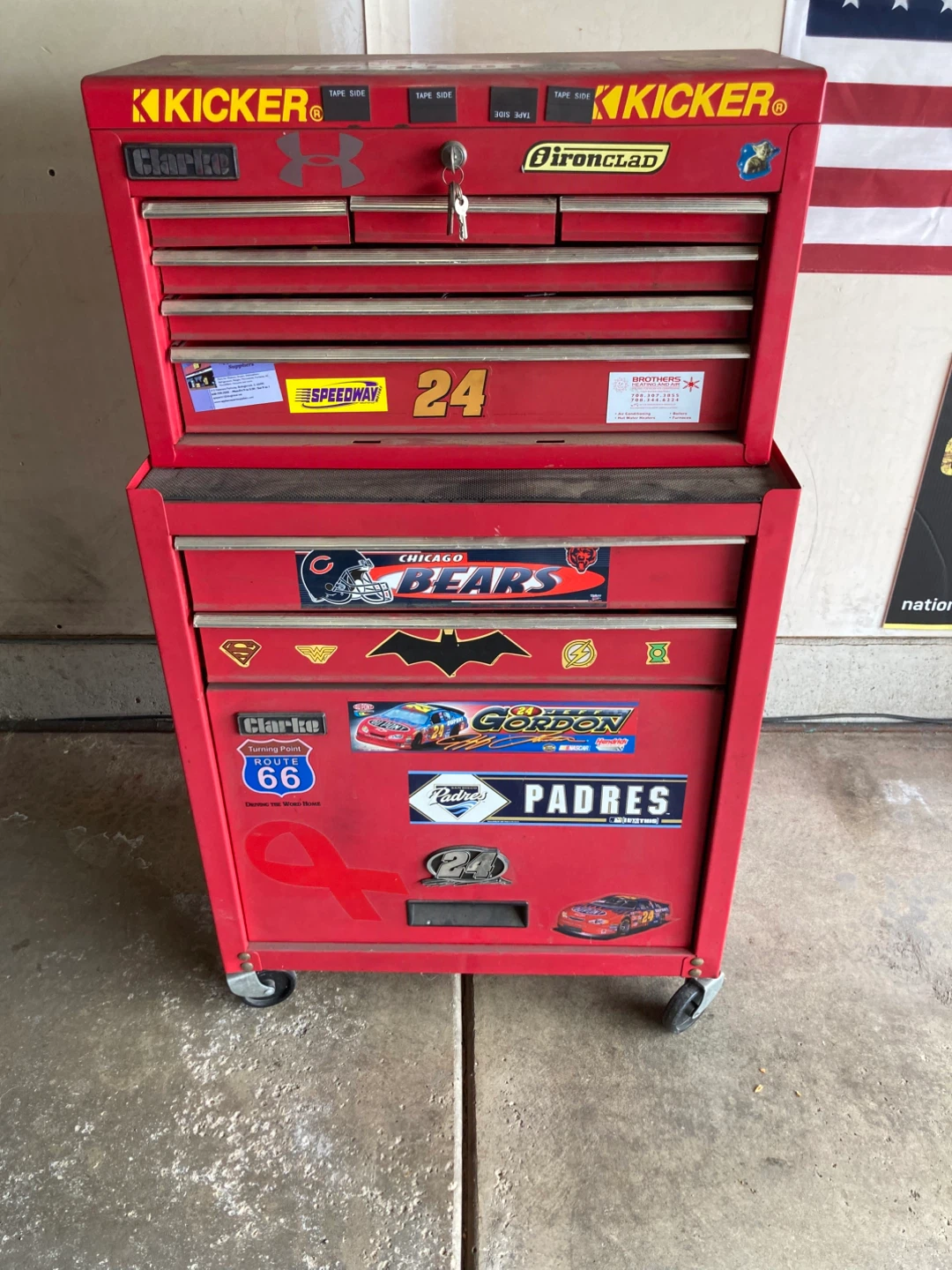 CLARKE Red 9 Drawer 2 tier Tool Chest locks & keys - photo 5