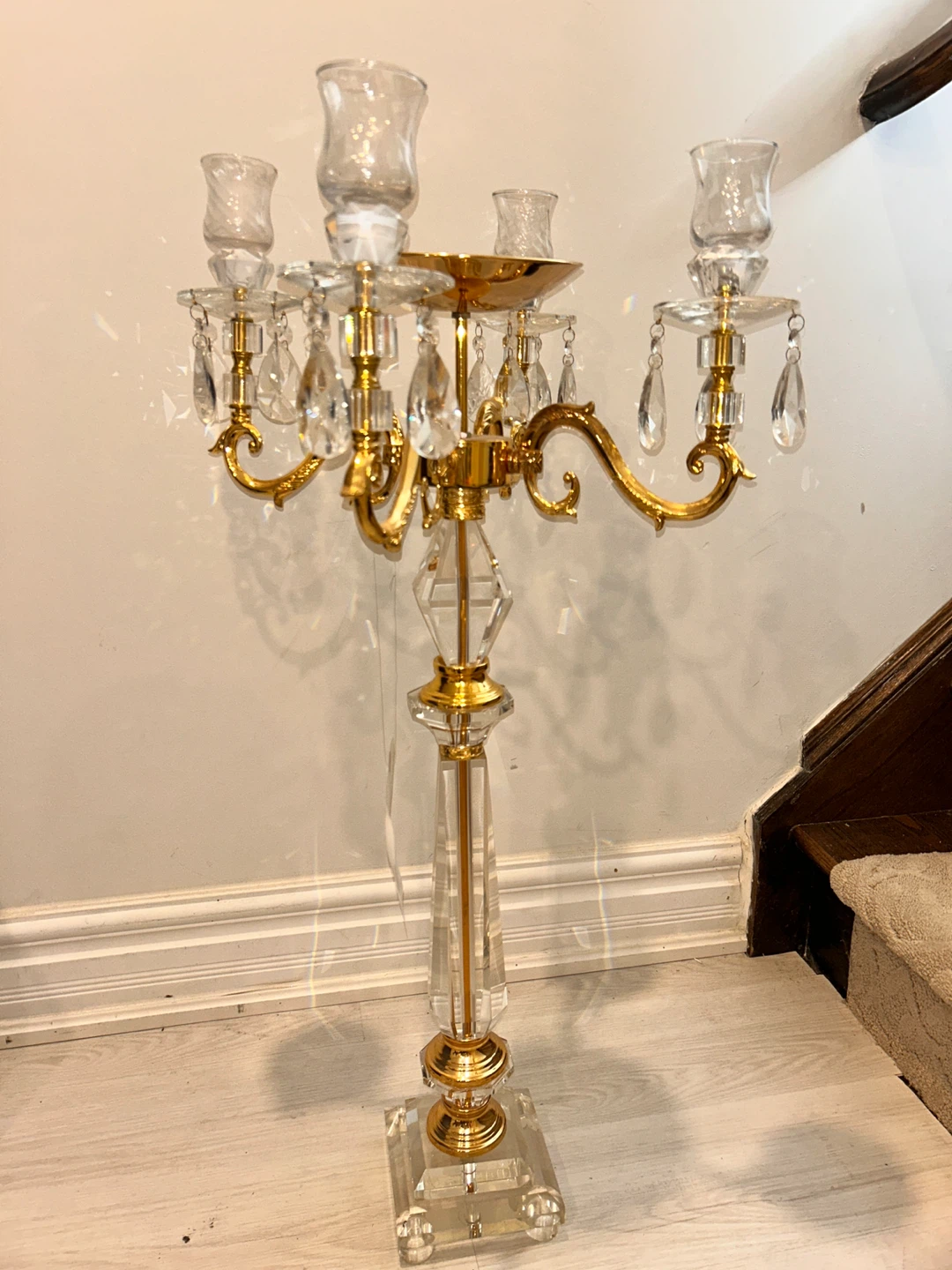 Gold Candelabra with Crystal Accents