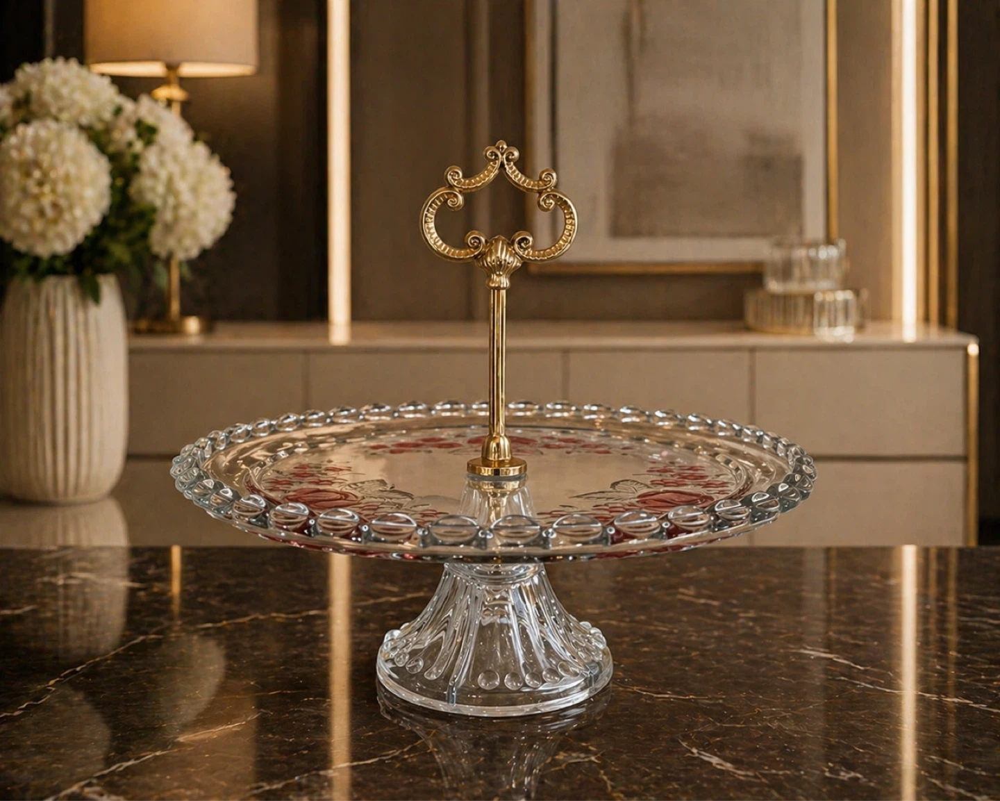 Glass Pedestal Cake Stand with Gold Handle - photo 3