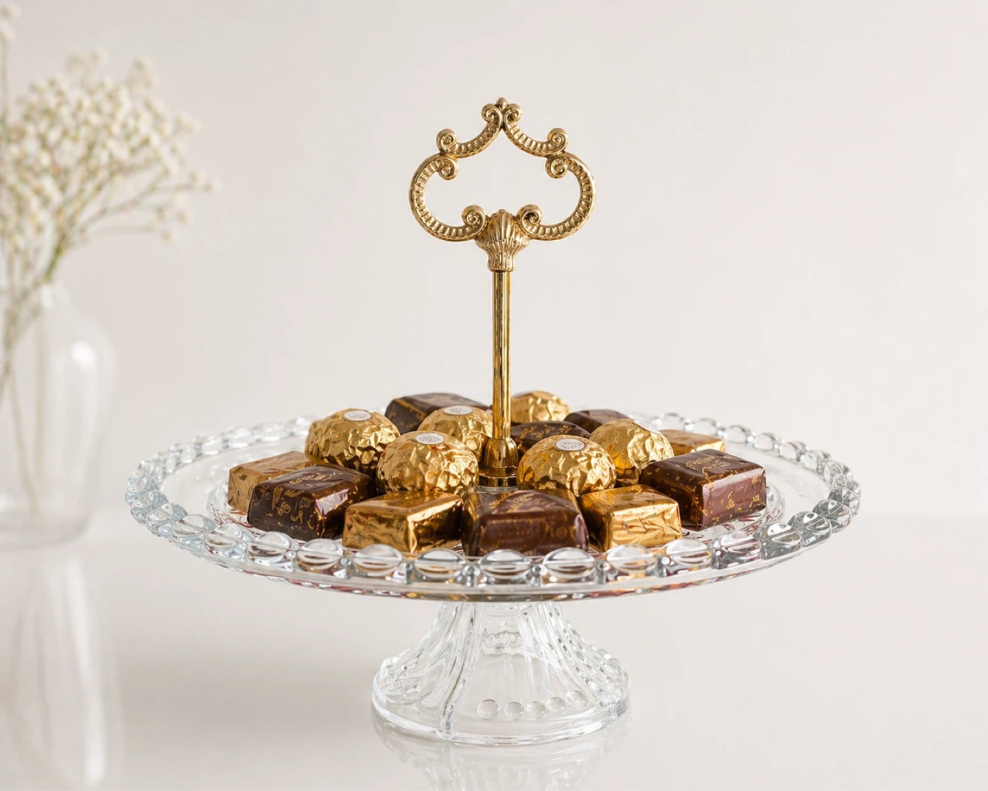Glass Pedestal Cake Stand with Gold Handle - photo 2
