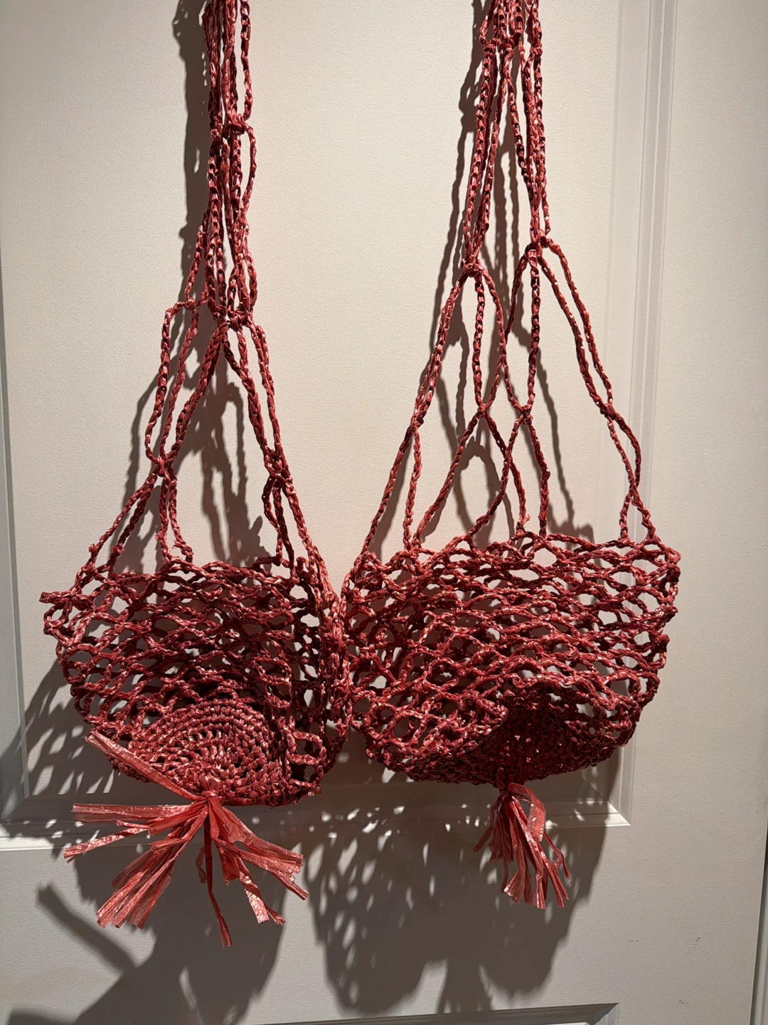 Red Woven String Hanging Plant Holders with Tassels