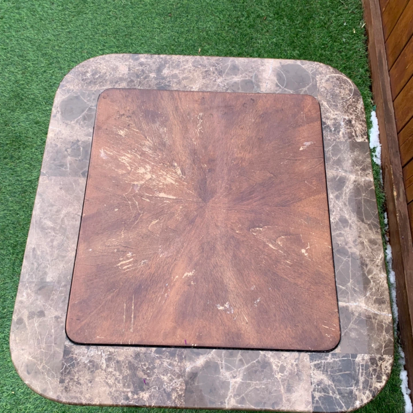 Marble Wood Accent Table Side Table Square Decorative Furniture - photo 4