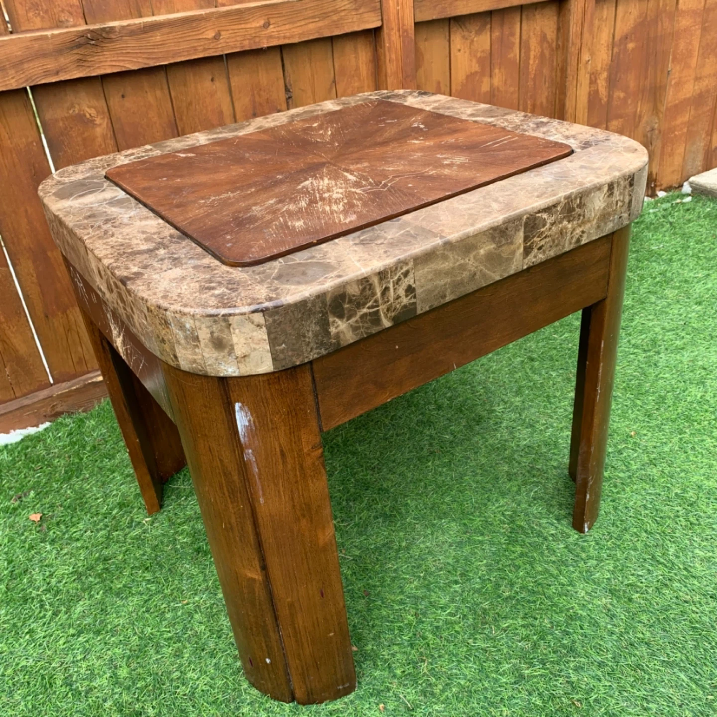 Marble Wood Accent Table Side Table Square Decorative Furniture - photo 2