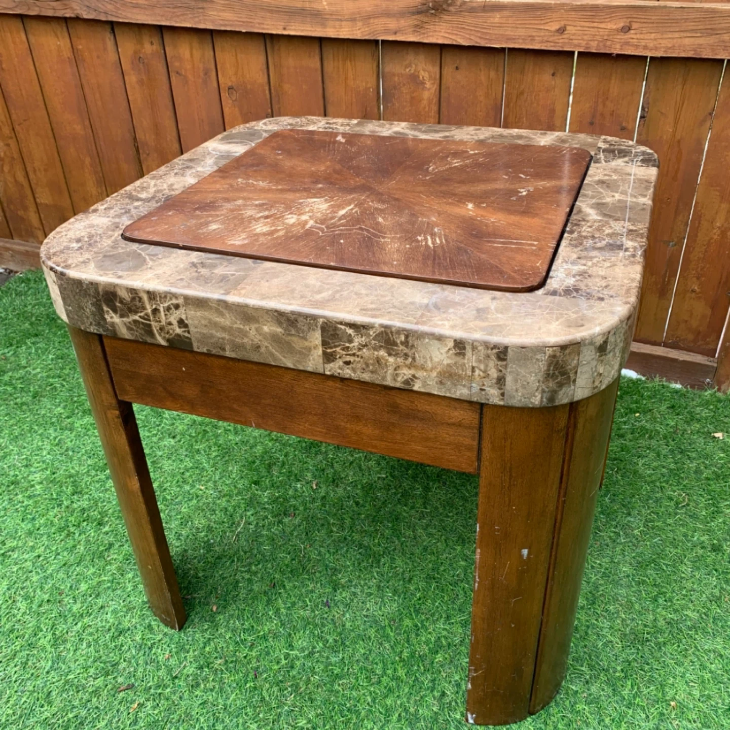 Marble Wood Accent Table Side Table Square Decorative Furniture