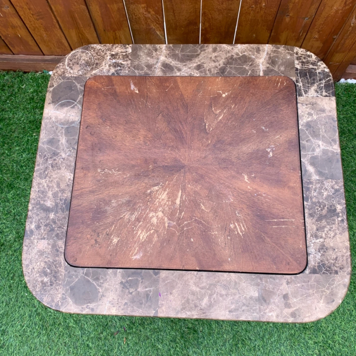 Marble Wood Accent Table Side Table Square Decorative Furniture - photo 3