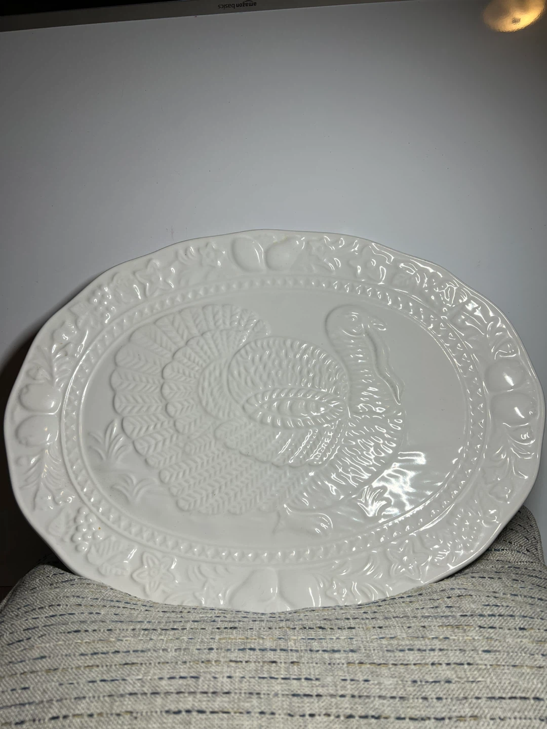 White Turkey Embossed Oval Platter