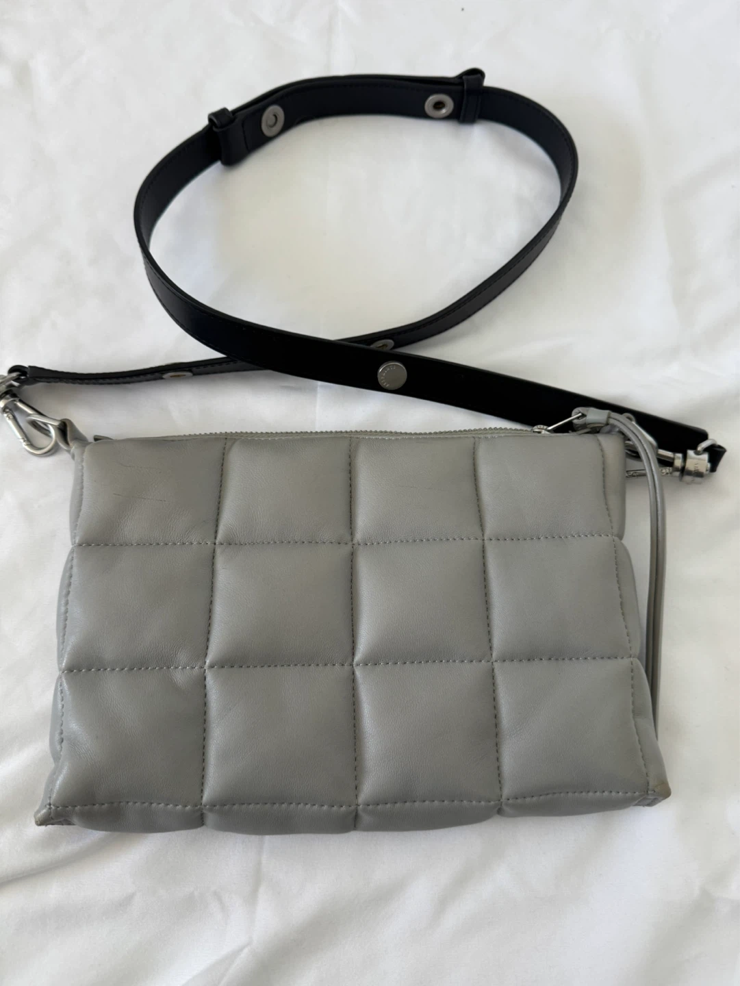 All Saints Grey Quilted Leather Crossbody Bag