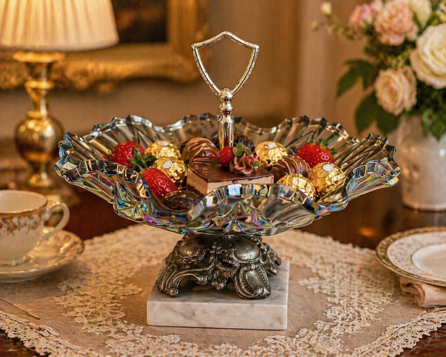 Ornate Glass Tiered Serving Stand - photo 3
