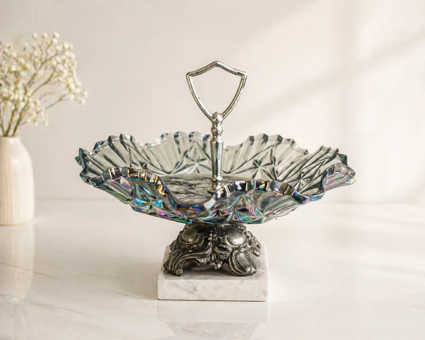 Ornate Glass Tiered Serving Stand
