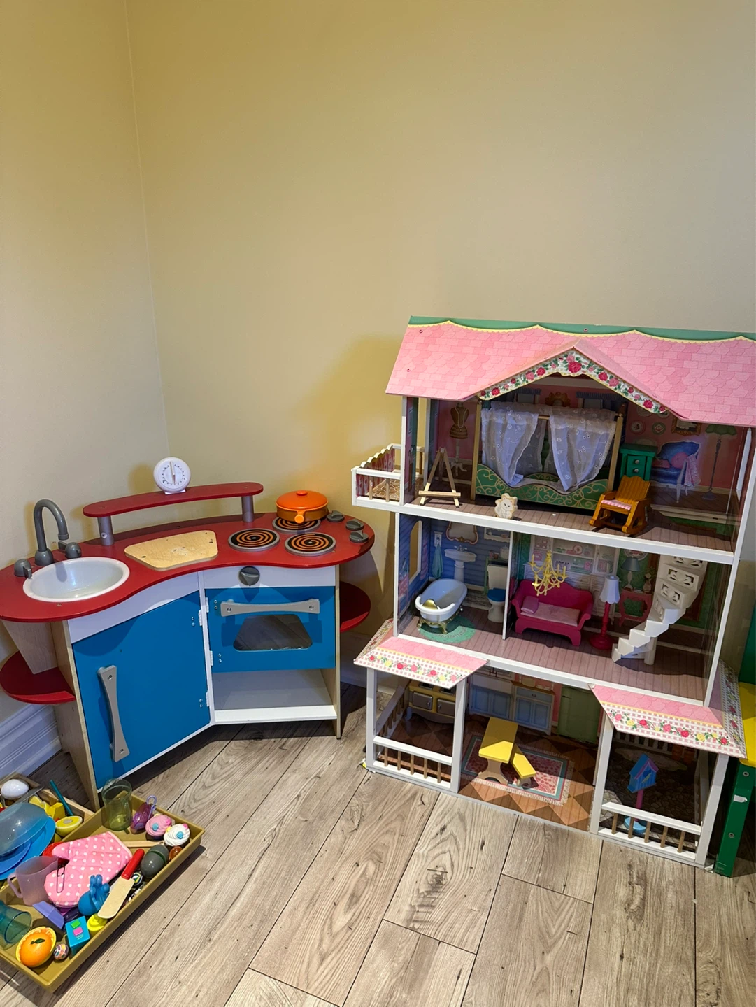 Wooden Play Kitchen and Dollhouse