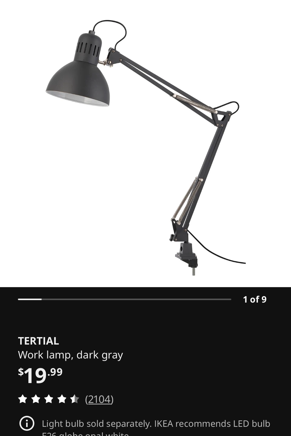 TERTIAL Work Lamp, Dark Gray&White (brand new) - photo 2