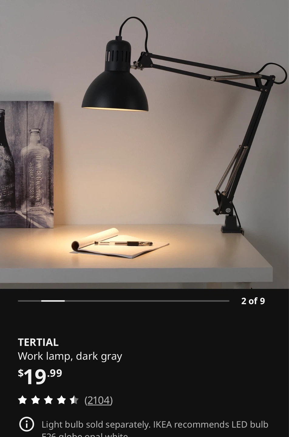 TERTIAL Work Lamp, Dark Gray&White (brand new)