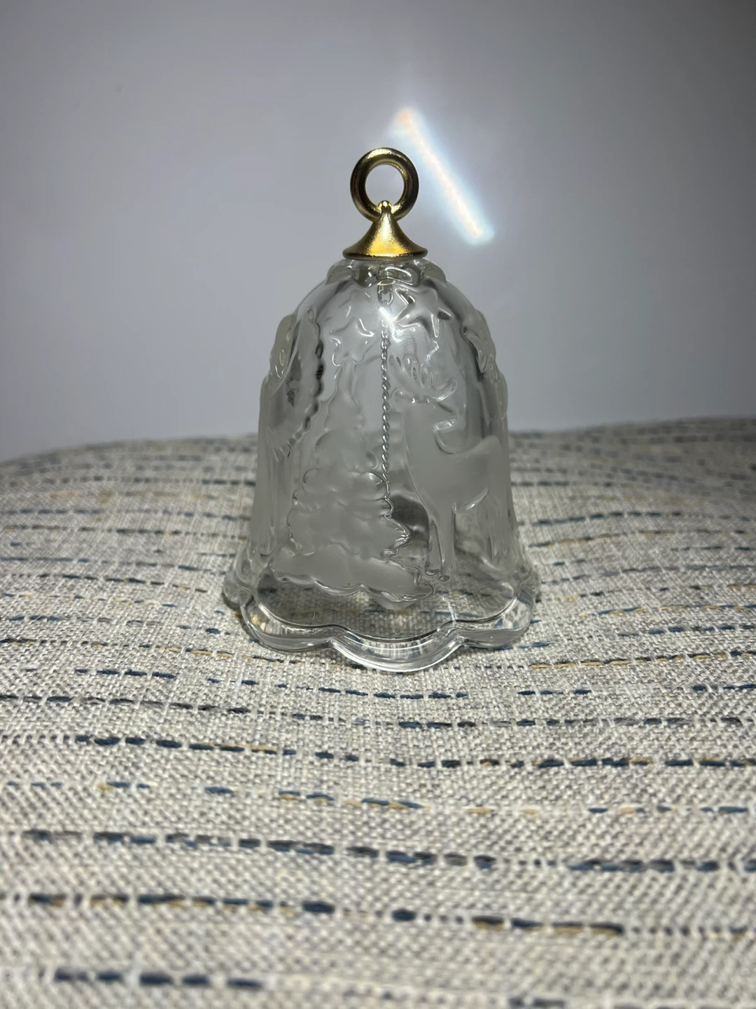Glass Christmas Bell with Deer and Trees - photo 3