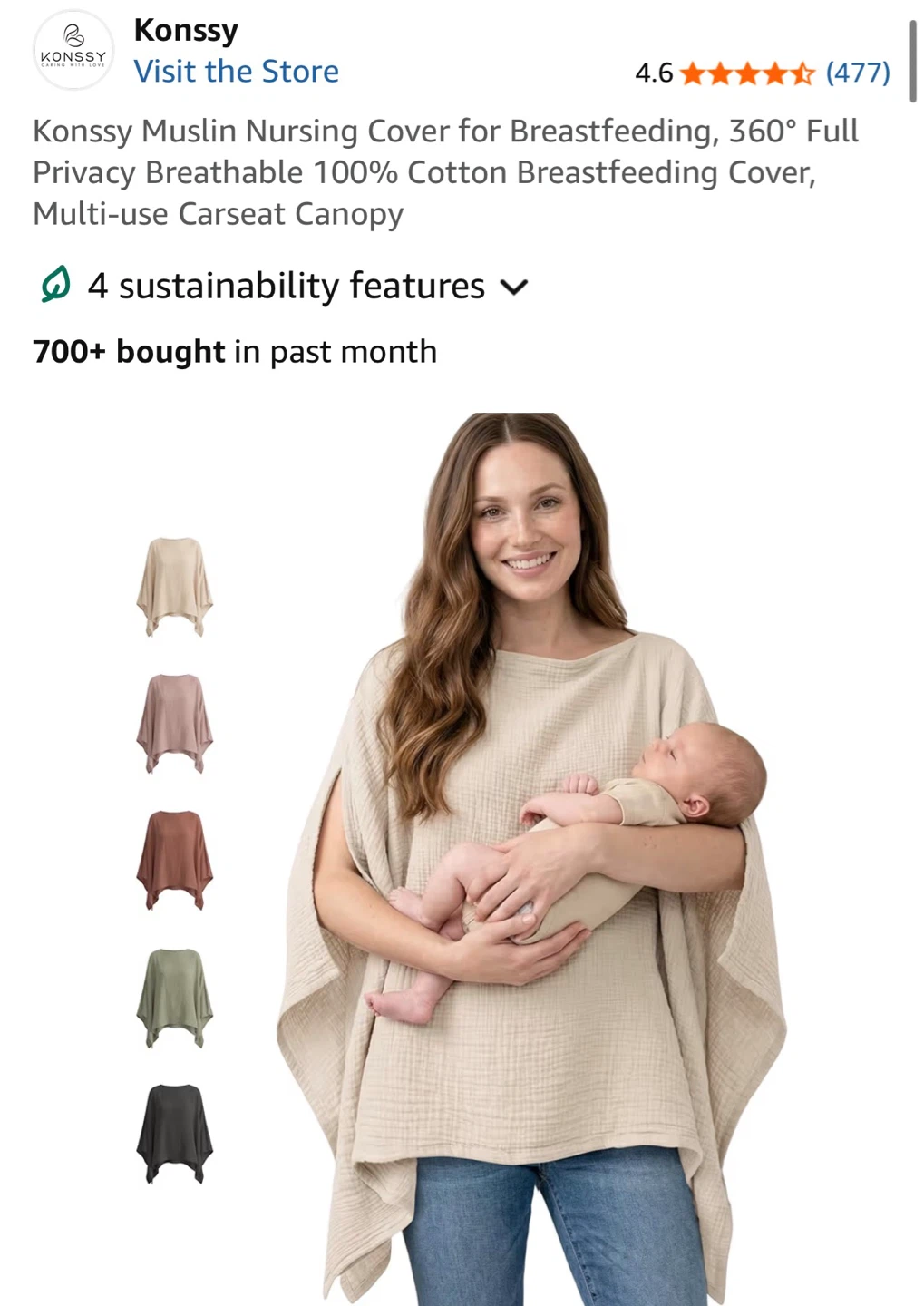 Konssy Muslin Nursing Cover - Beige