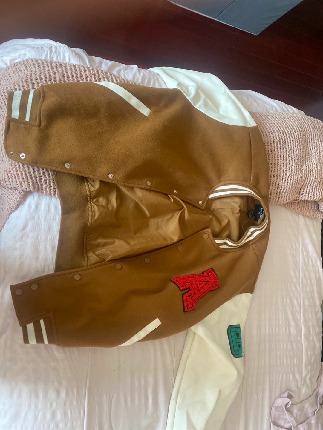 Brown Varsity Jacket with 'A' and 'B' Patches