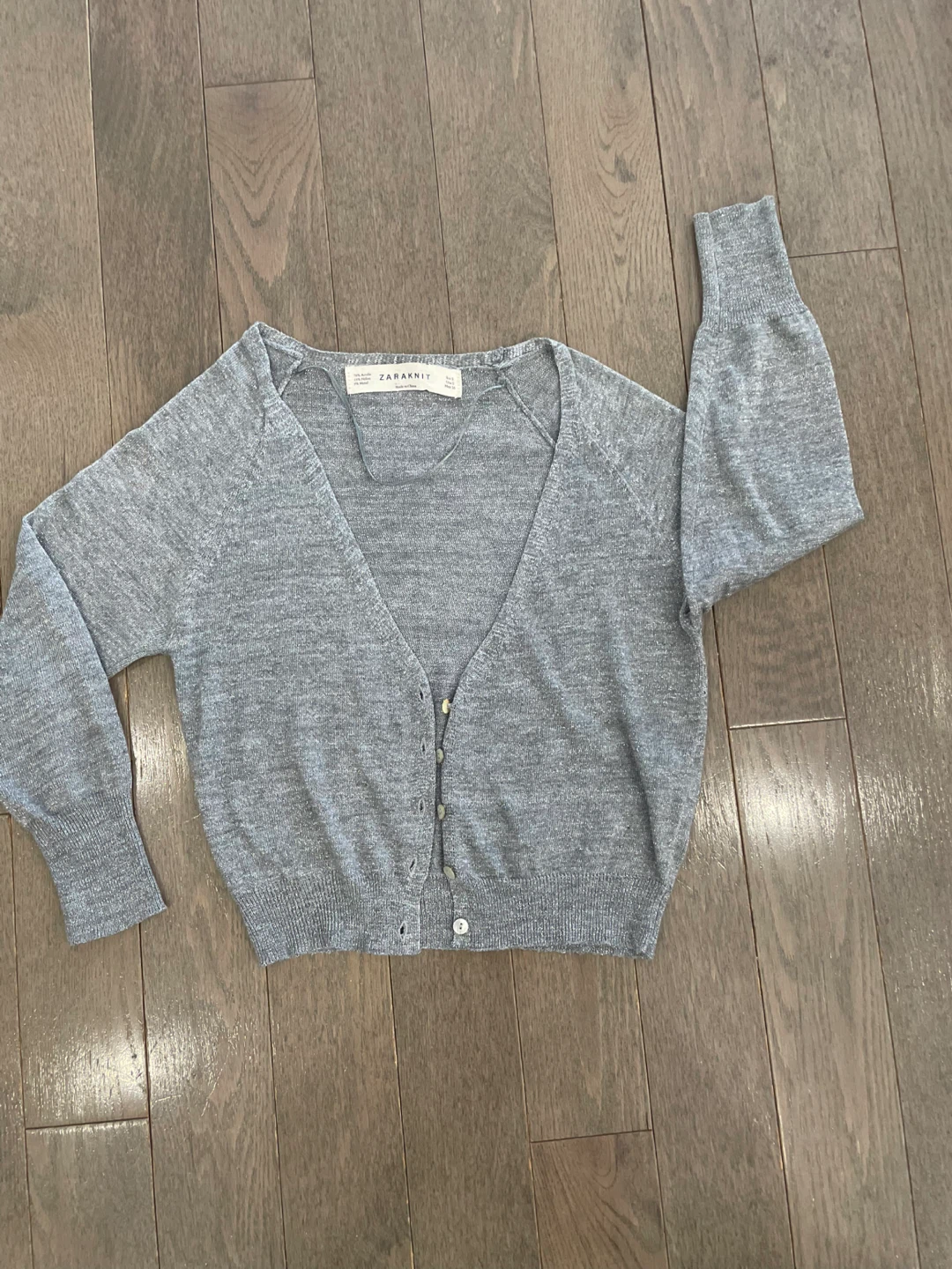 Sparkly Grey ZARA KNIT Cardigan 3/4 sleeves 5 button closure