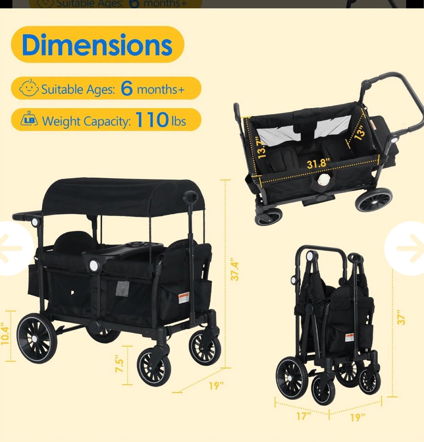Brand new Black Double Stroller Wagon - photo 4